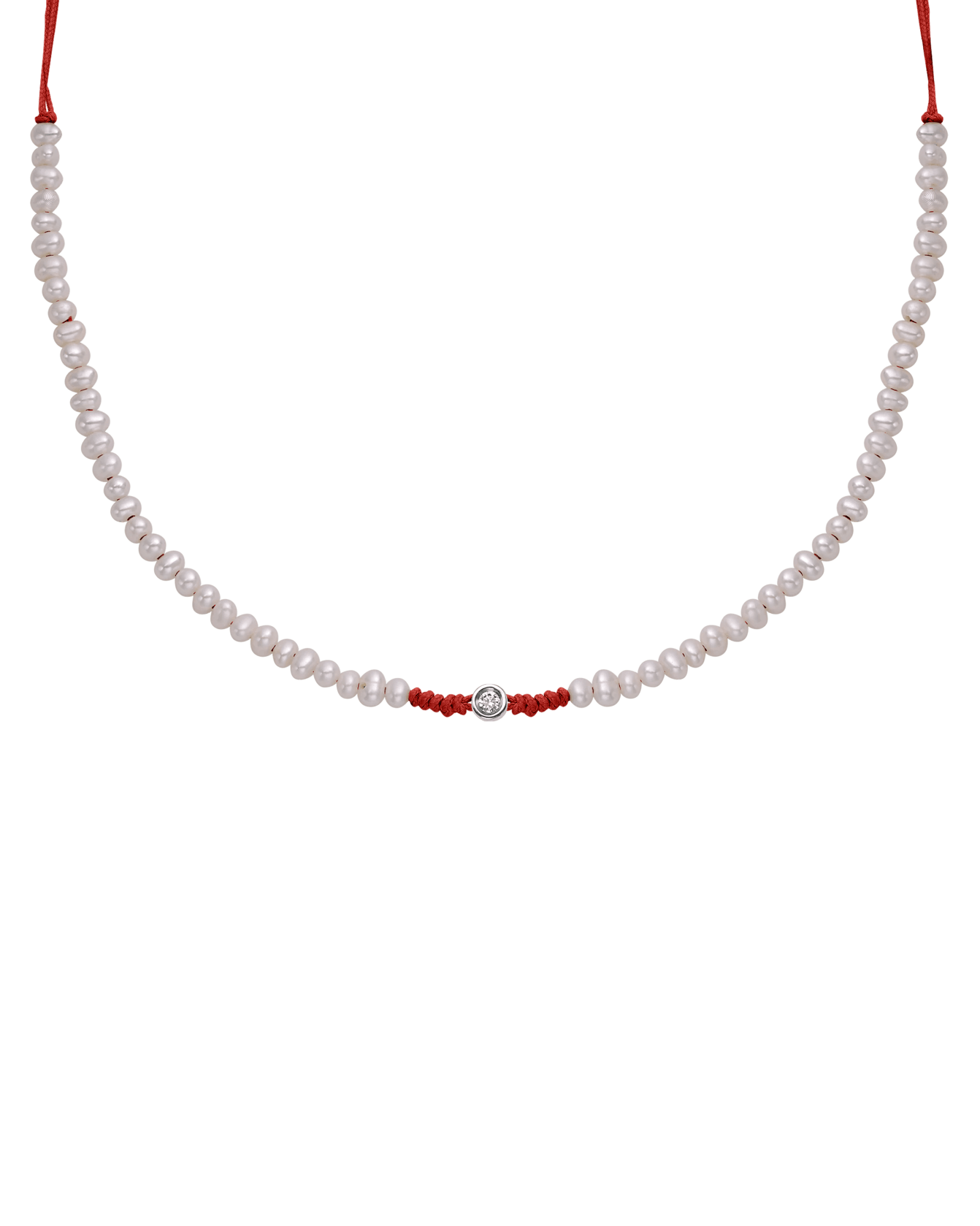 Natural Pearl String of Love Necklace - 14K White Gold Necklaces 14K Solid Gold Red Medium: 0.04ct 