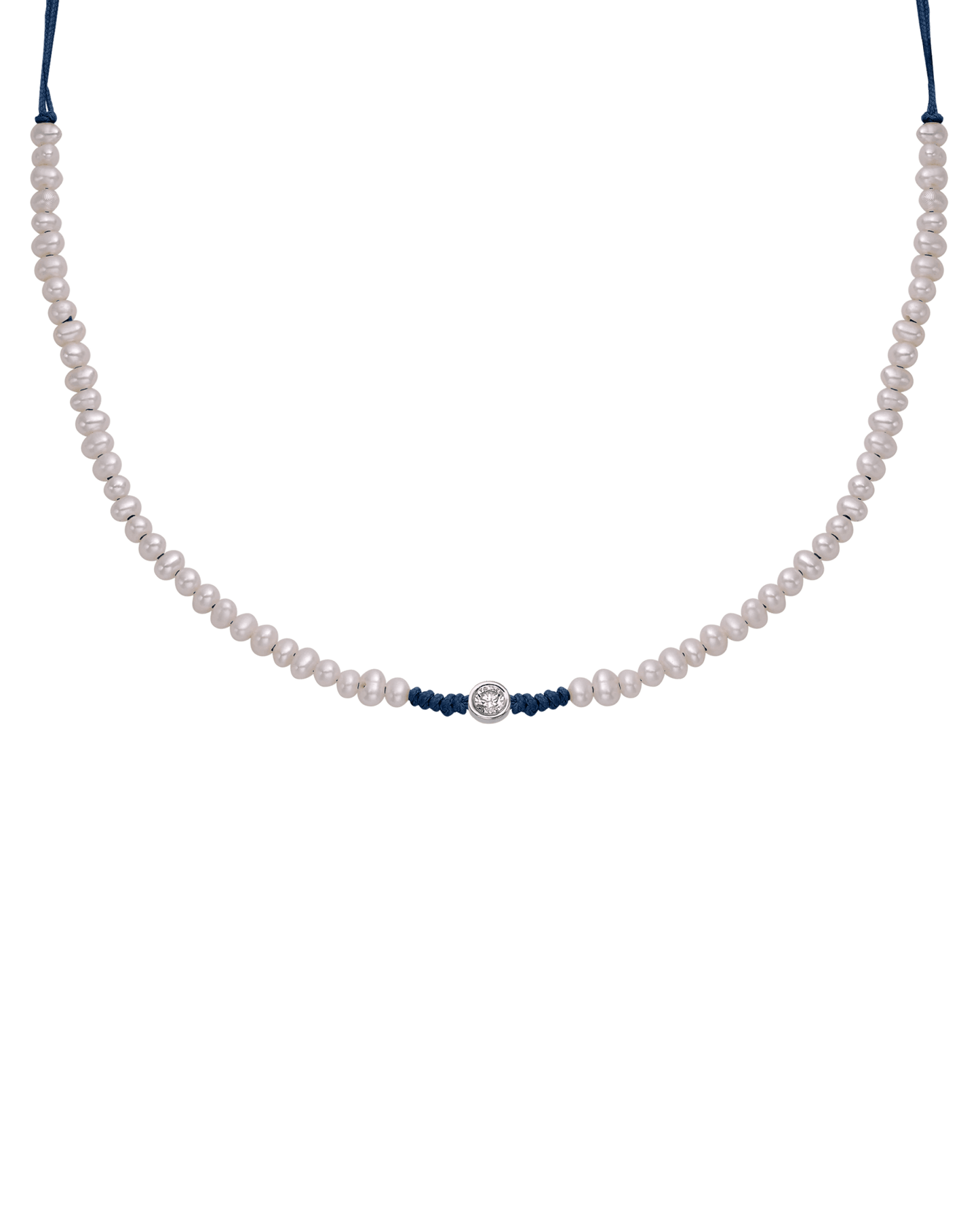 Natural Pearl String of Love Necklace - 14K White Gold Necklaces 14K Solid Gold Navy Blue Large: 0.1ct 