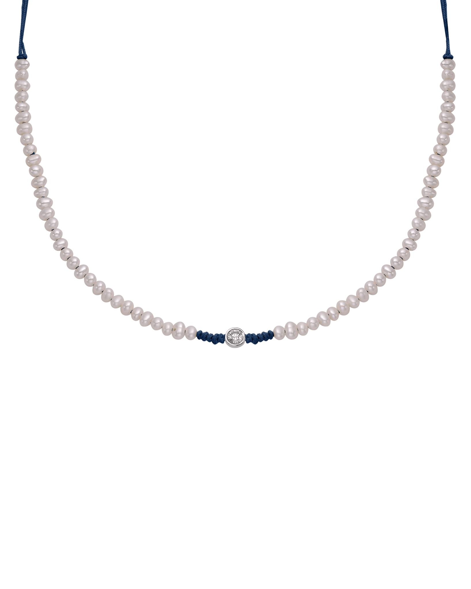 Natural Pearl String of Love Necklace - 14K White Gold Necklaces 14K Solid Gold Navy Blue Large: 0.1ct 