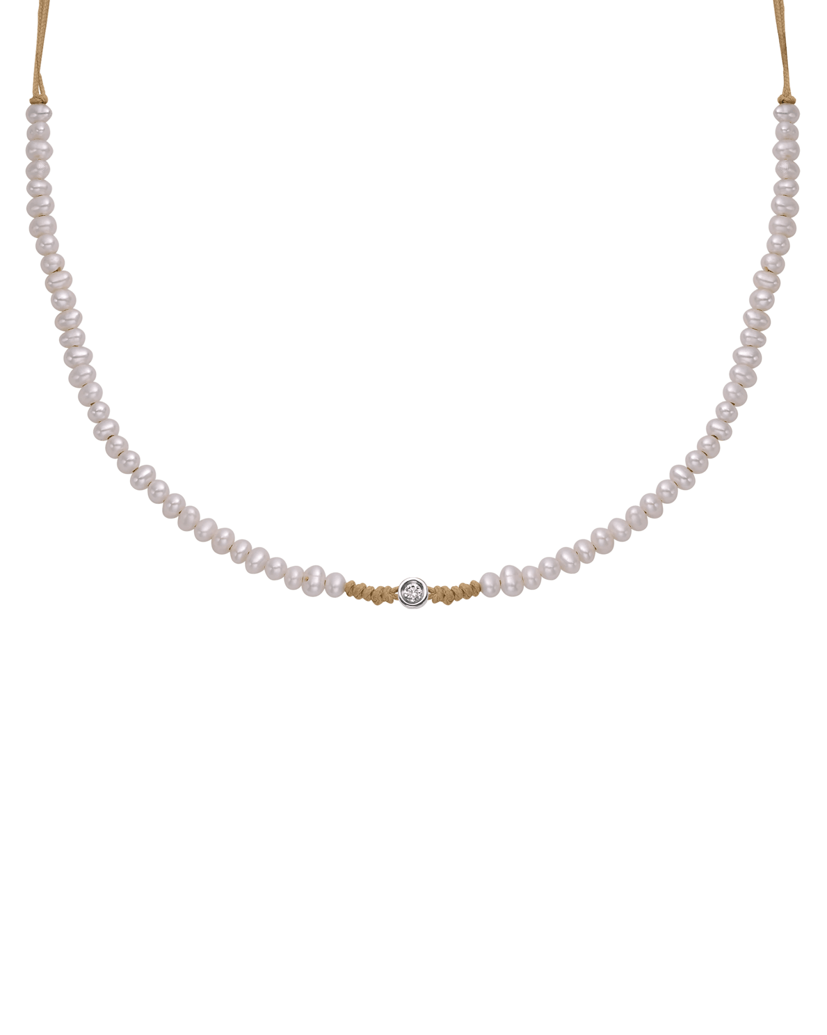 Natural Pearl String of Love Necklace - 14K White Gold Necklaces 14K Solid Gold Camel Small: 0.03ct 
