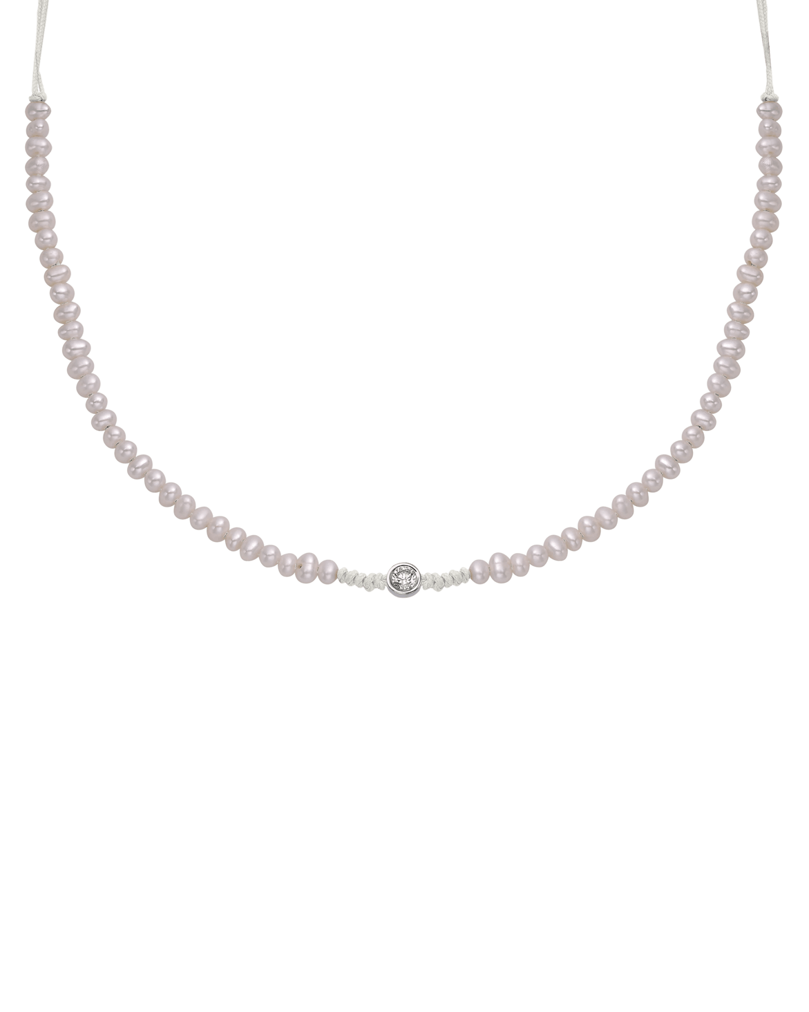 Natural Pearl String of Love Necklace - 14K White Gold Necklaces 14K Solid Gold Pearl Large: 0.1ct 