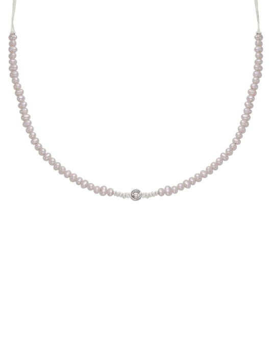 Natural Pearl String of Love Necklace - 14K White Gold Necklaces 14K Solid Gold Pearl Large: 0.1ct 