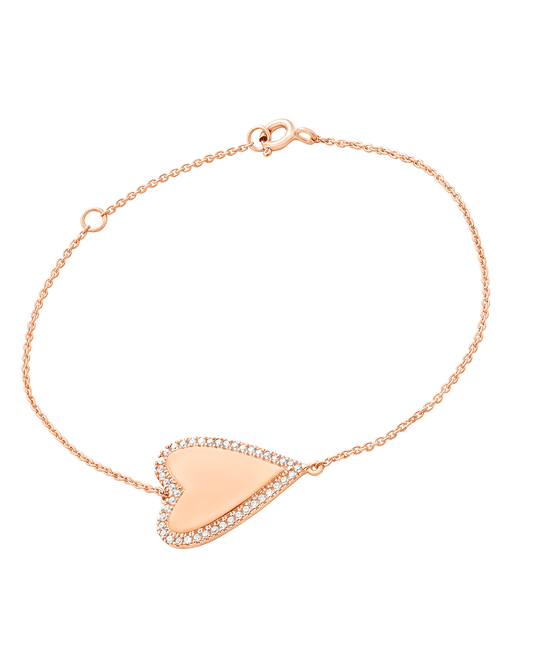 Outlined Diamond Heart Bracelet - 14K Rose Gold Bracelets magal-dev 