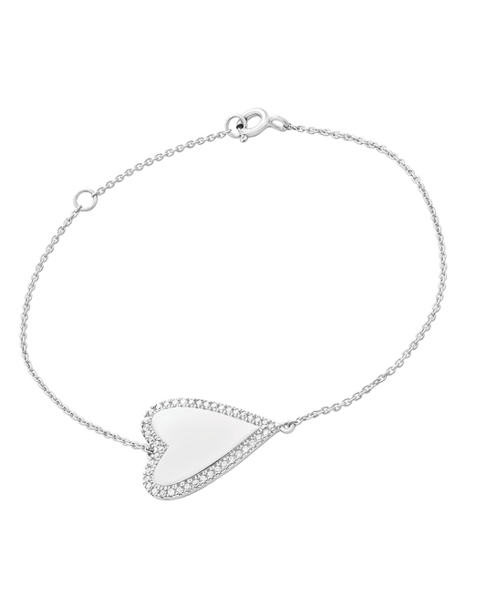 Outlined Diamond Heart Bracelet - 14K White Gold Bracelets magal-dev 