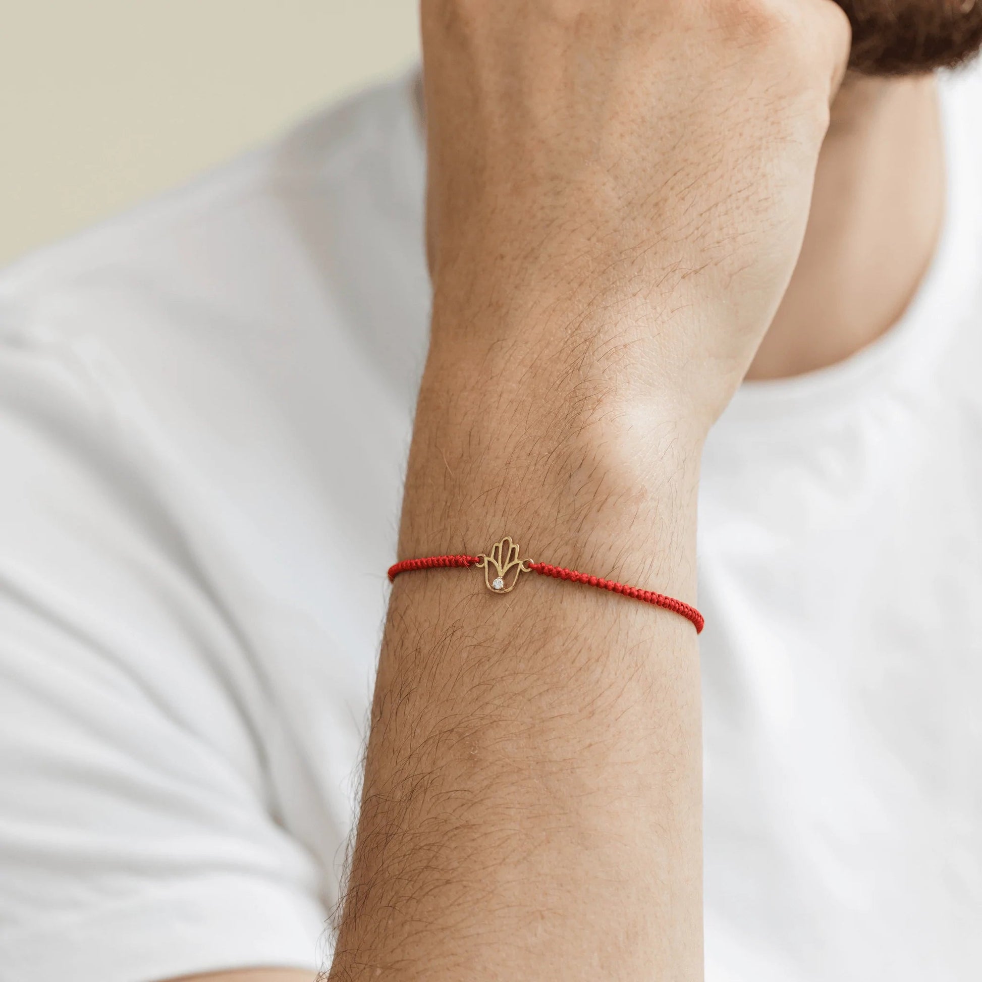 Outlined Hamsa [RED] - 14K Rose Gold Bracelets magal-dev 