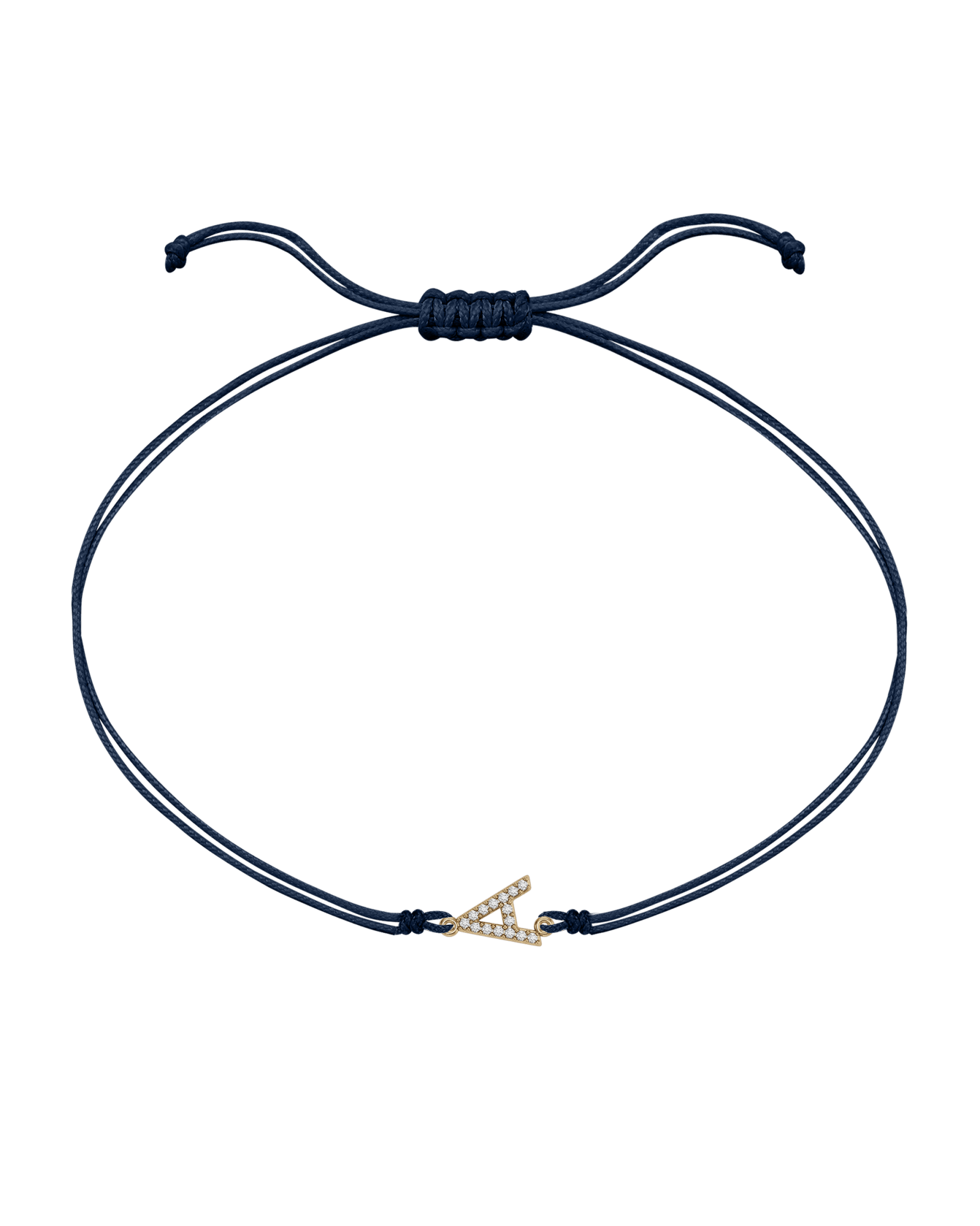 Paved Diamond Initial String of Love - 14K Yellow Gold Bracelet 14K Solid Gold Navy Blue 