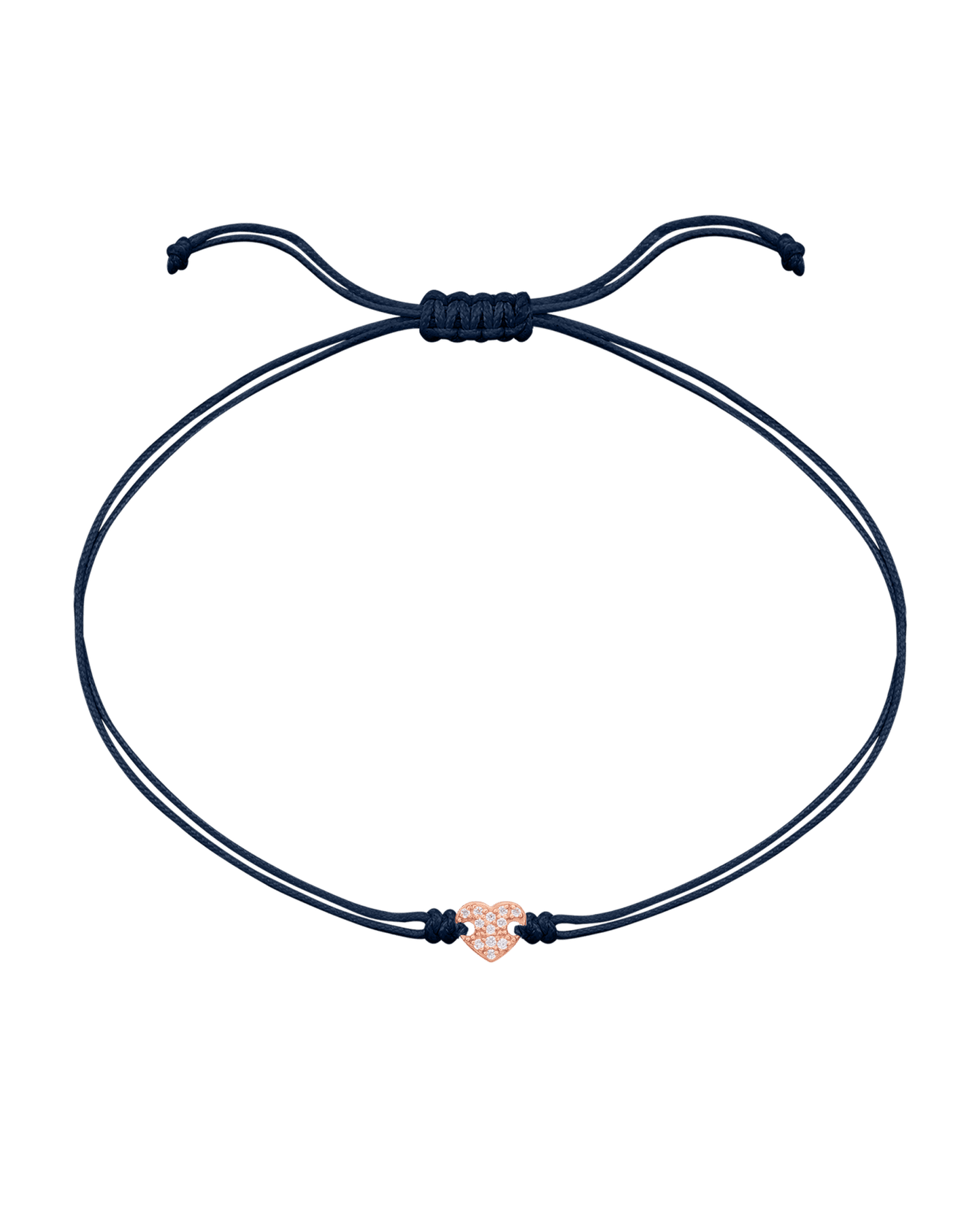 Paved Heart String of Love Bracelet - 14K Rose Gold Bracelet magal-dev Navy Blue 