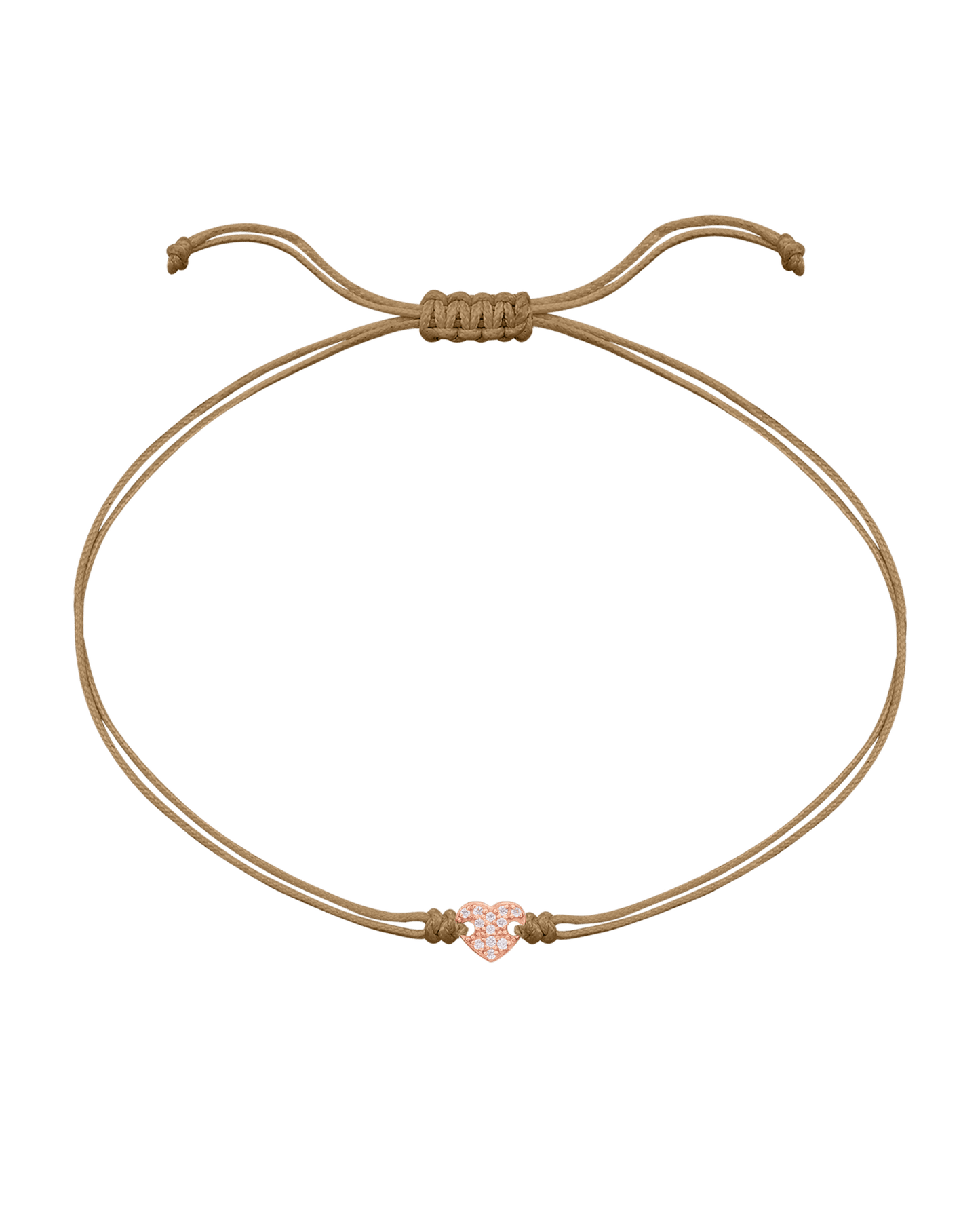 Paved Heart String of Love Bracelet - 14K Rose Gold Bracelet magal-dev Camel 
