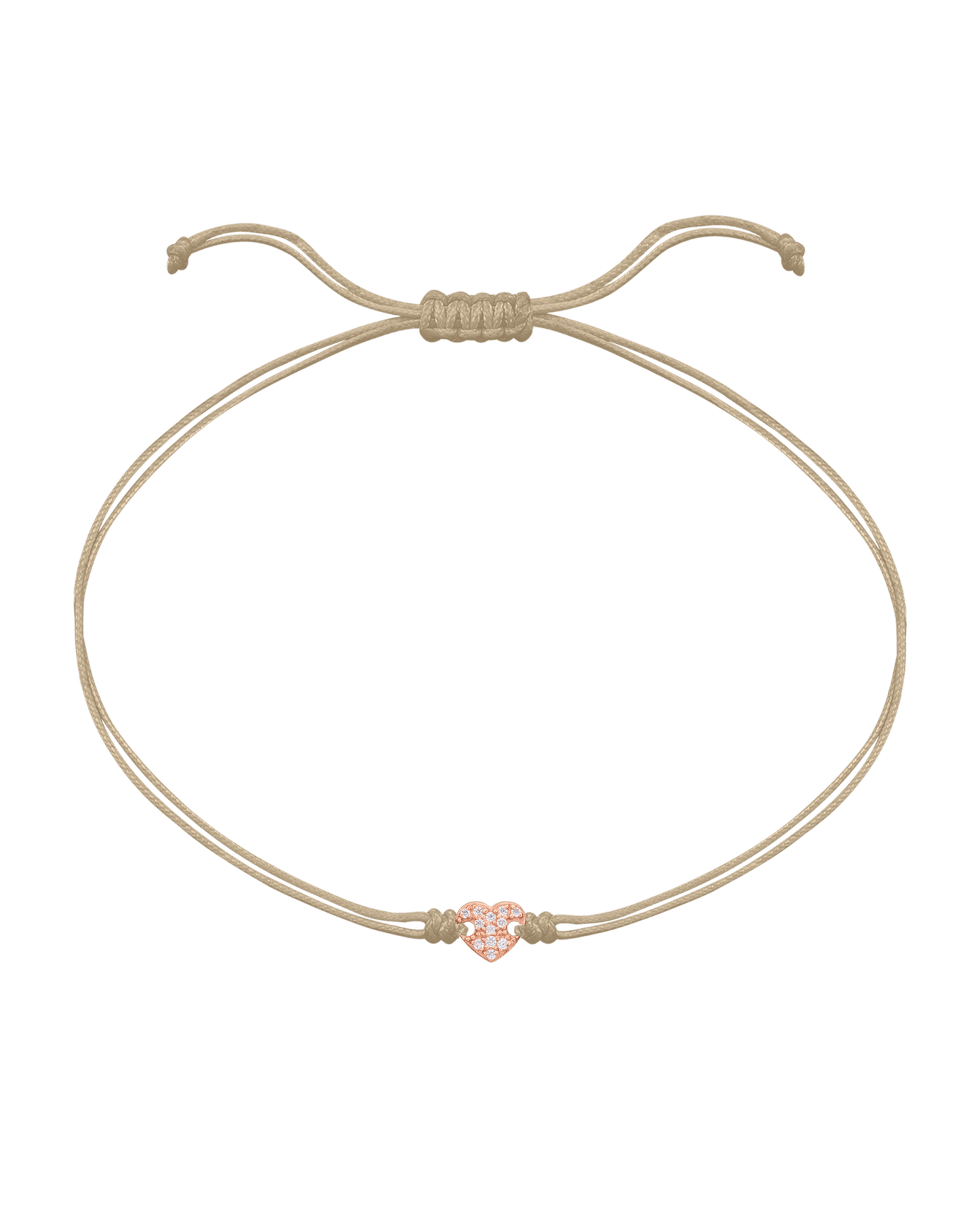 Paved Heart String of Love Bracelet - 14K Rose Gold Bracelet magal-dev Beige 