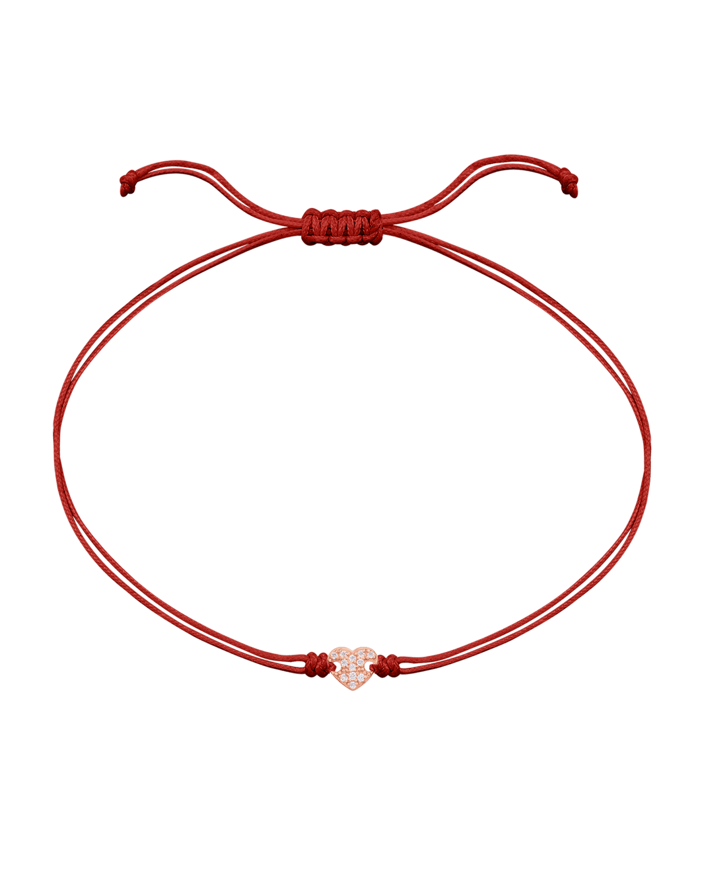 Paved Heart String of Love Bracelet - 14K Rose Gold Bracelet magal-dev Red 