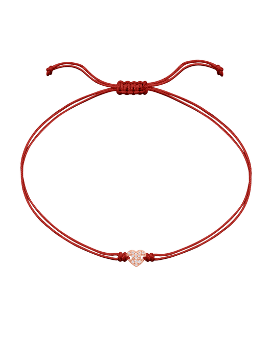 Paved Heart String of Love Bracelet - 14K Rose Gold Bracelet magal-dev Red 