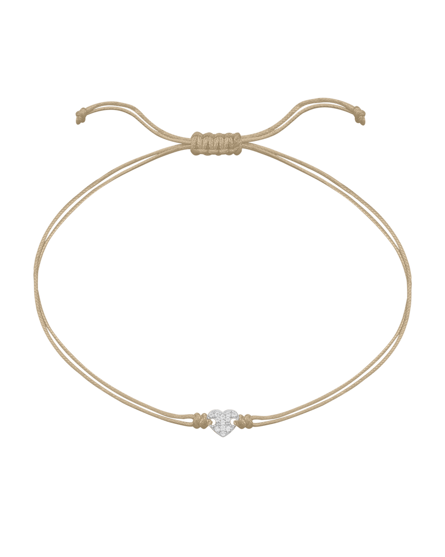 Paved Heart String of Love Bracelet - 14K White Gold Bracelet magal-dev Beige 