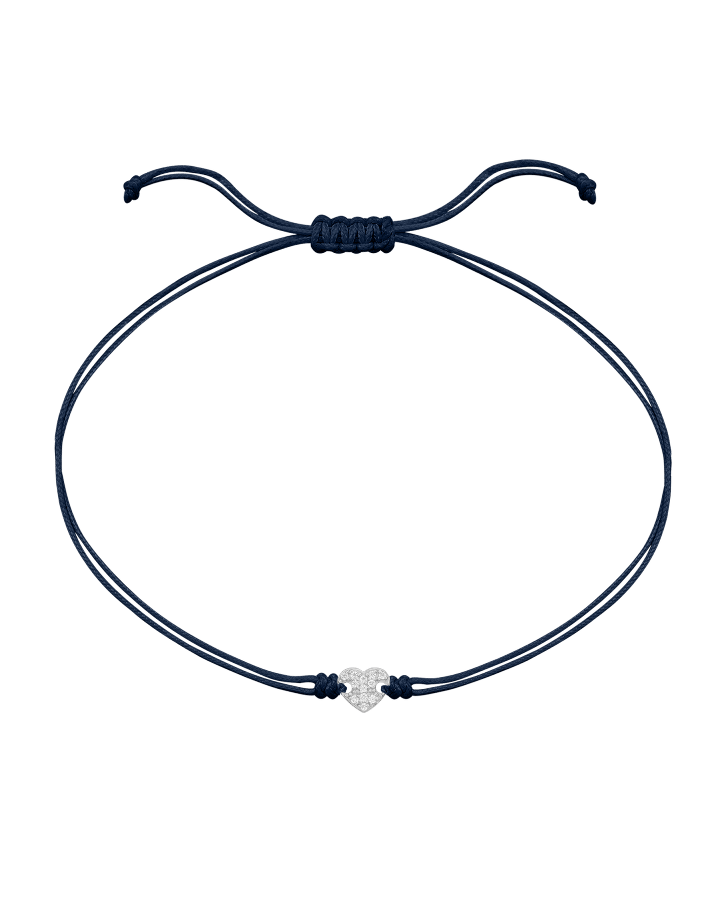 Paved Heart String of Love Bracelet - 14K White Gold Bracelet magal-dev Navy Blue 