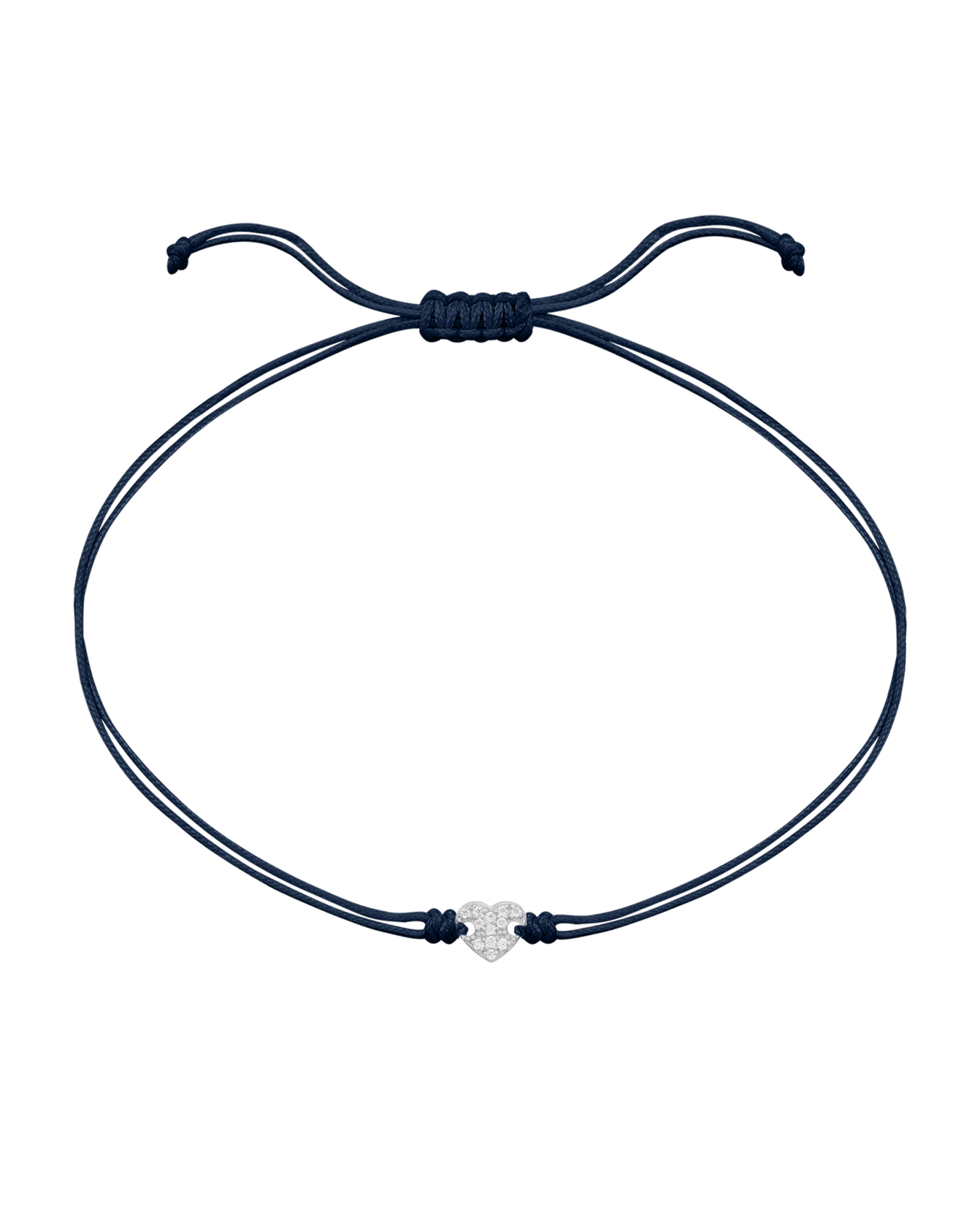 Paved Heart String of Love Bracelet - 14K White Gold Bracelet magal-dev Navy Blue 