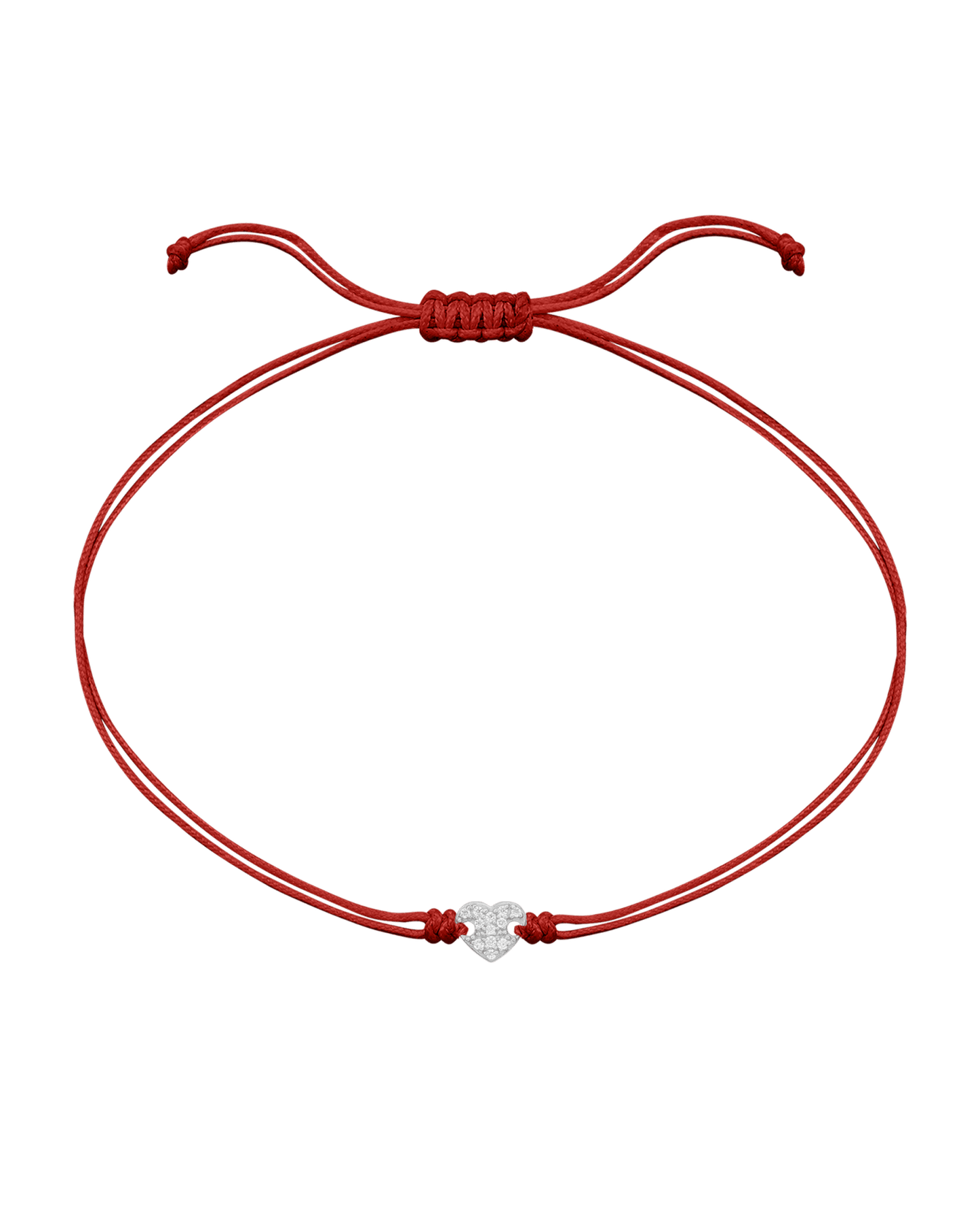 Paved Heart String of Love Bracelet - 14K White Gold Bracelet magal-dev Red 