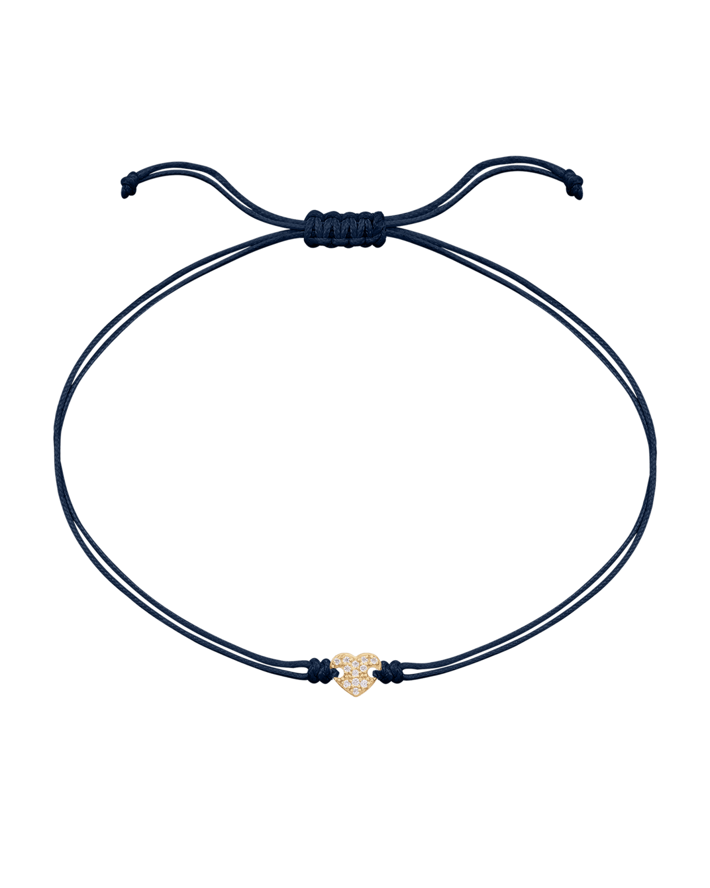 Paved Heart String of Love Bracelet - 14K Yellow Gold Bracelet magal-dev Navy Blue 
