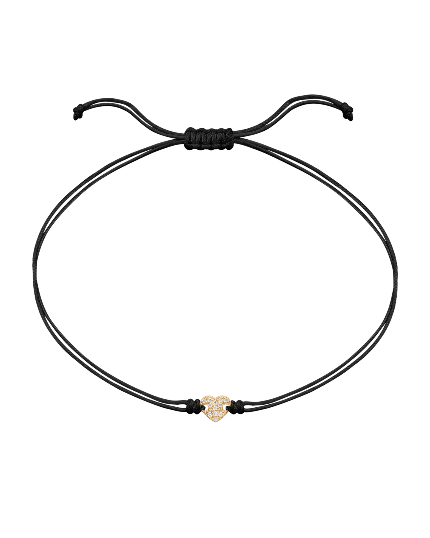 Paved Heart String of Love Bracelet - 14K Yellow Gold Bracelet magal-dev Black 