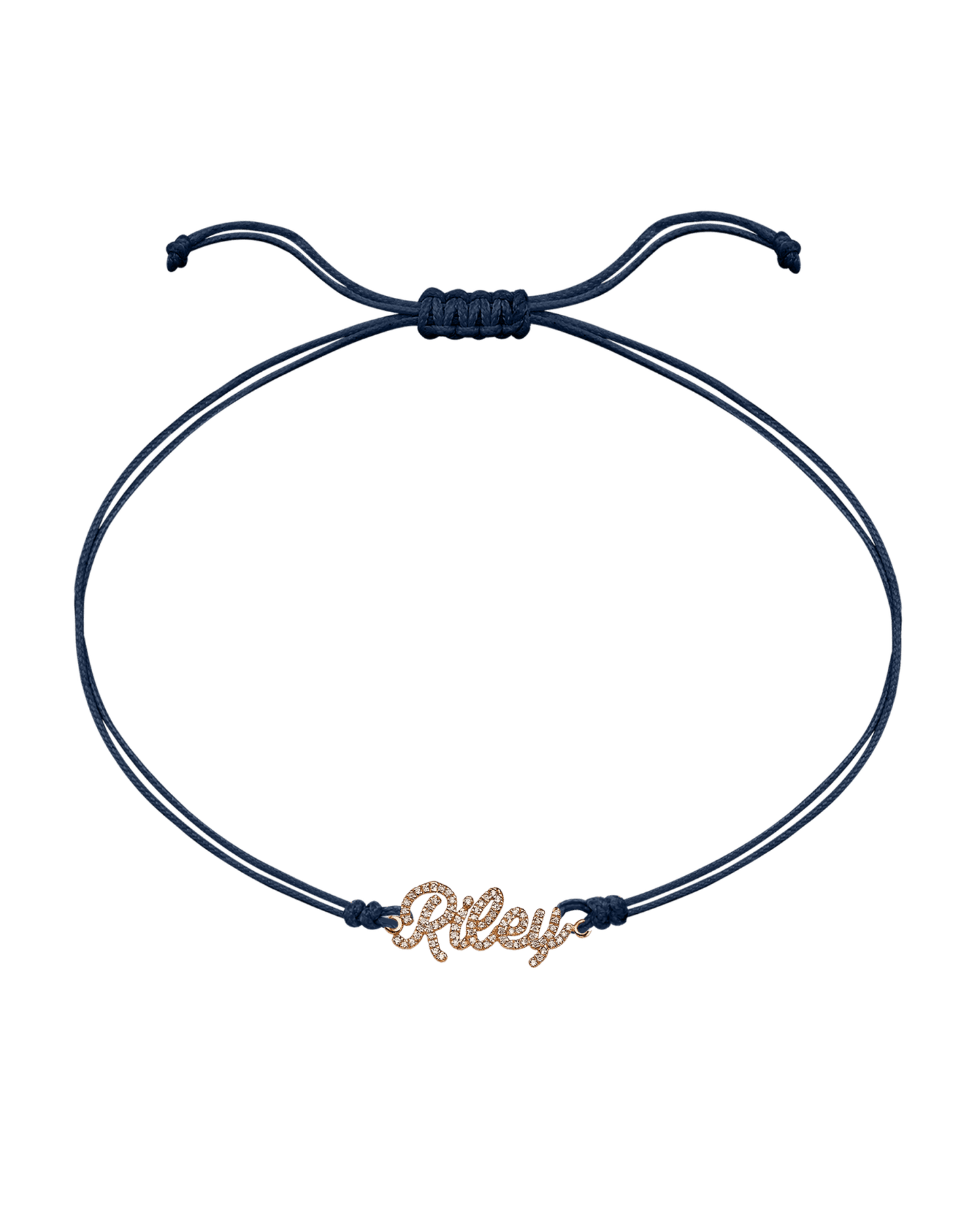 Paved Name Plate String of Love - 14K Rose Gold Bracelet 14K Solid Gold Navy Blue 1 