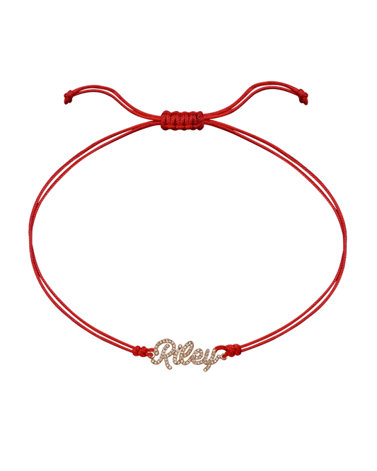 Paved Name Plate String of Love - 14K Rose Gold Bracelet 14K Solid Gold Red 1 