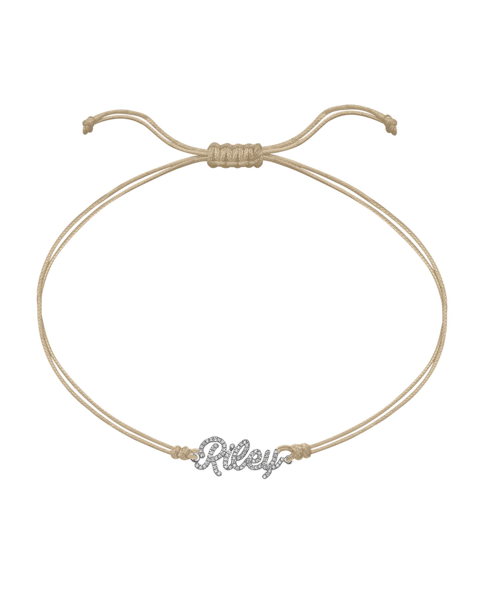 Paved Name Plate String of Love - 14K White Gold Bracelet 14K Solid Gold Sand 1 