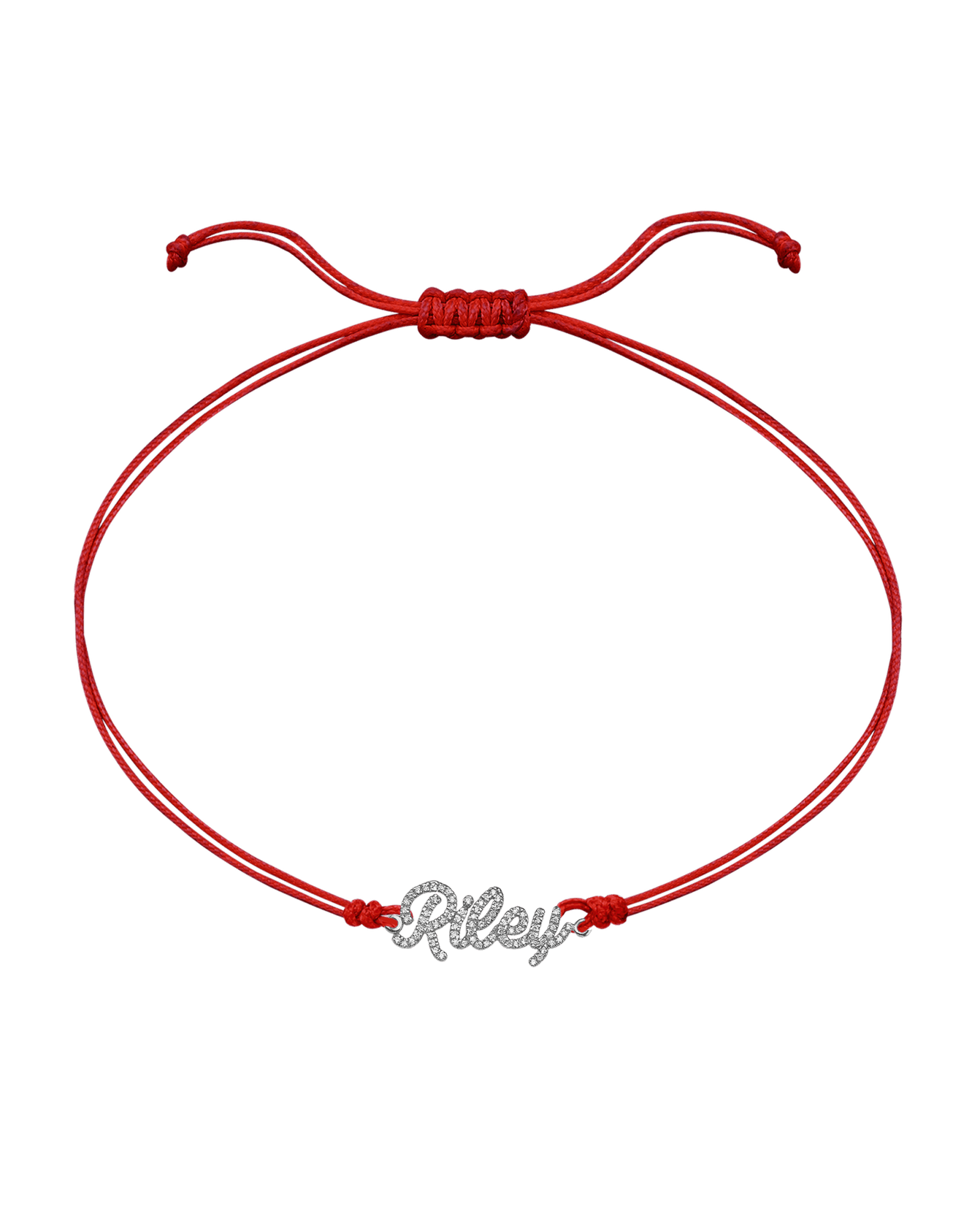 Paved Name Plate String of Love - 14K White Gold Bracelet 14K Solid Gold Red 1 