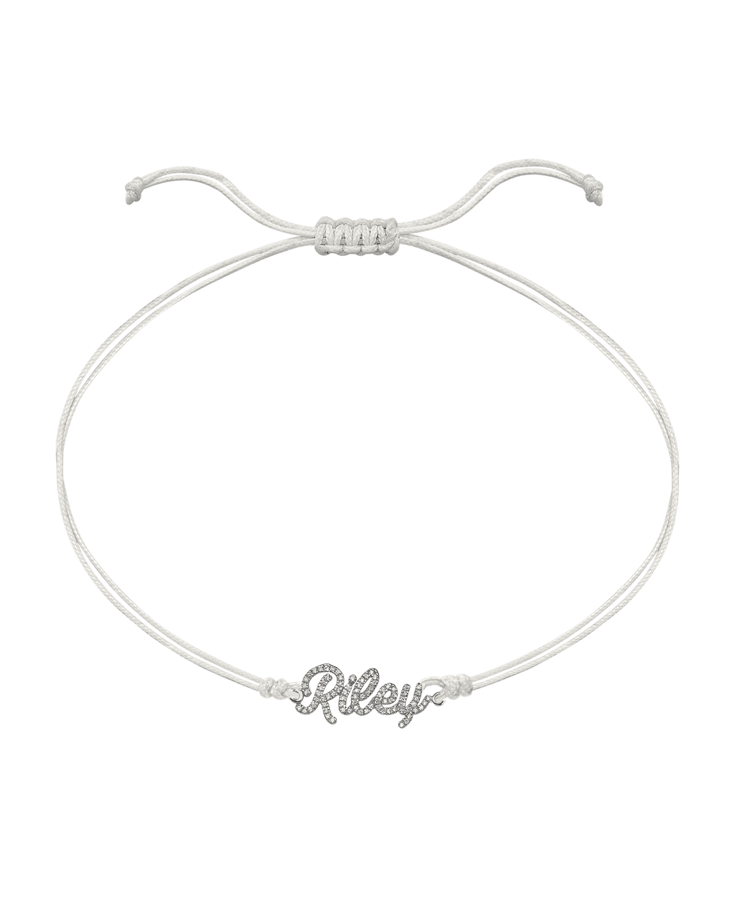 Paved Name Plate String of Love - 14K White Gold Bracelet 14K Solid Gold Pearl 1 