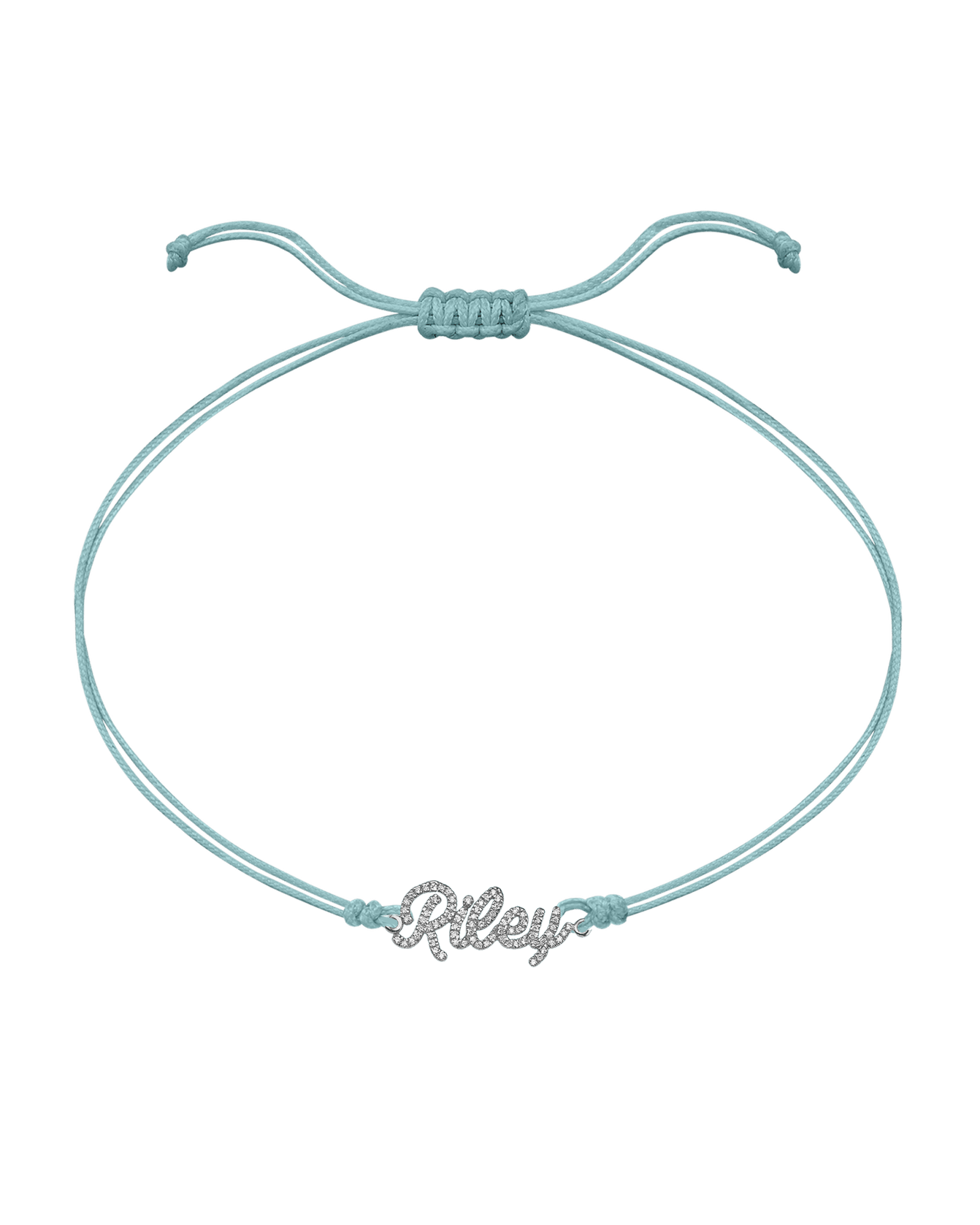 Paved Name Plate String of Love - 14K White Gold Bracelet 14K Solid Gold Turquoise 1 