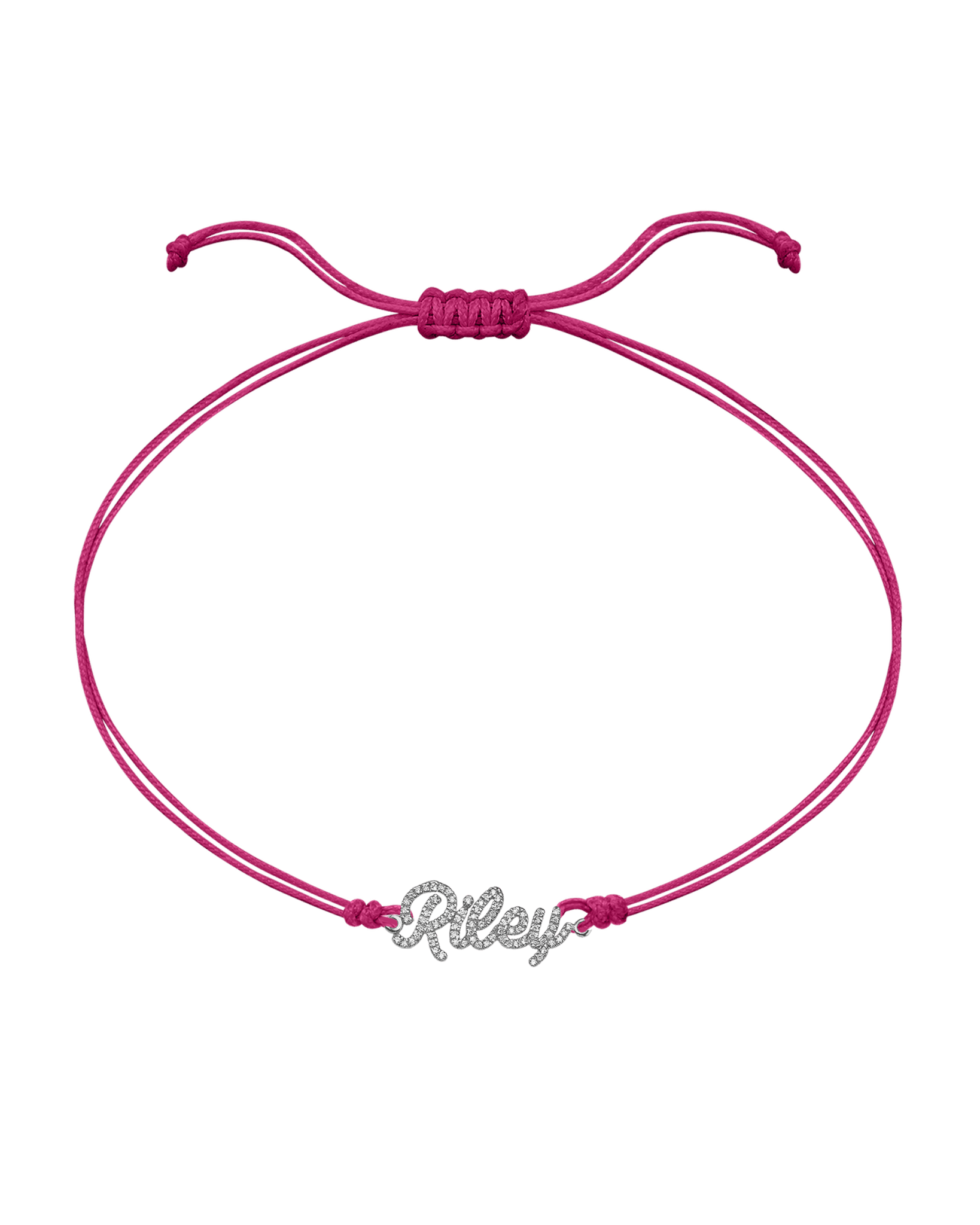 Paved Name Plate String of Love - 14K White Gold Bracelet 14K Solid Gold Pink 1 