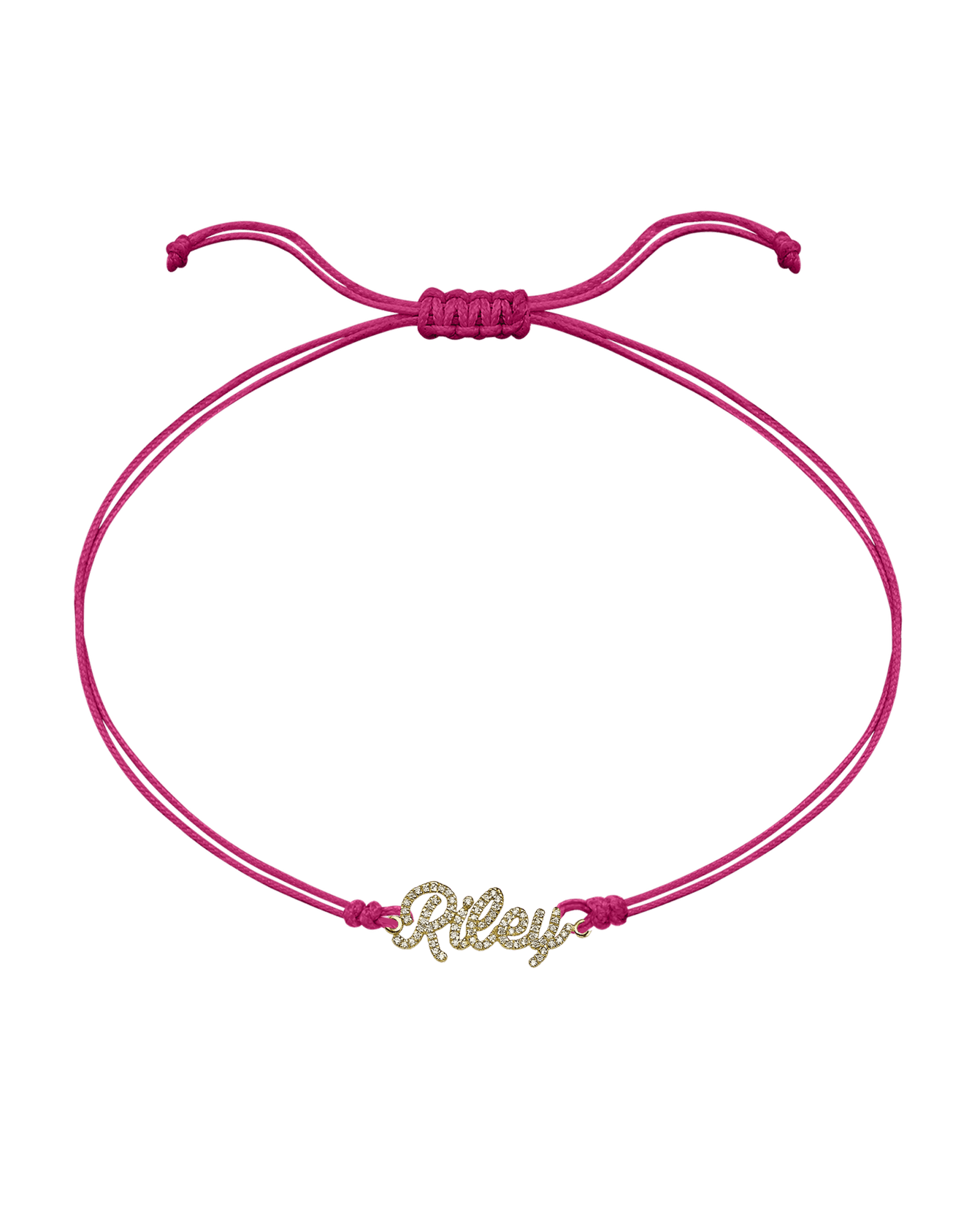 Paved Name Plate String of Love - 14K Yellow Gold Bracelet 14K Solid Gold Pink 1 
