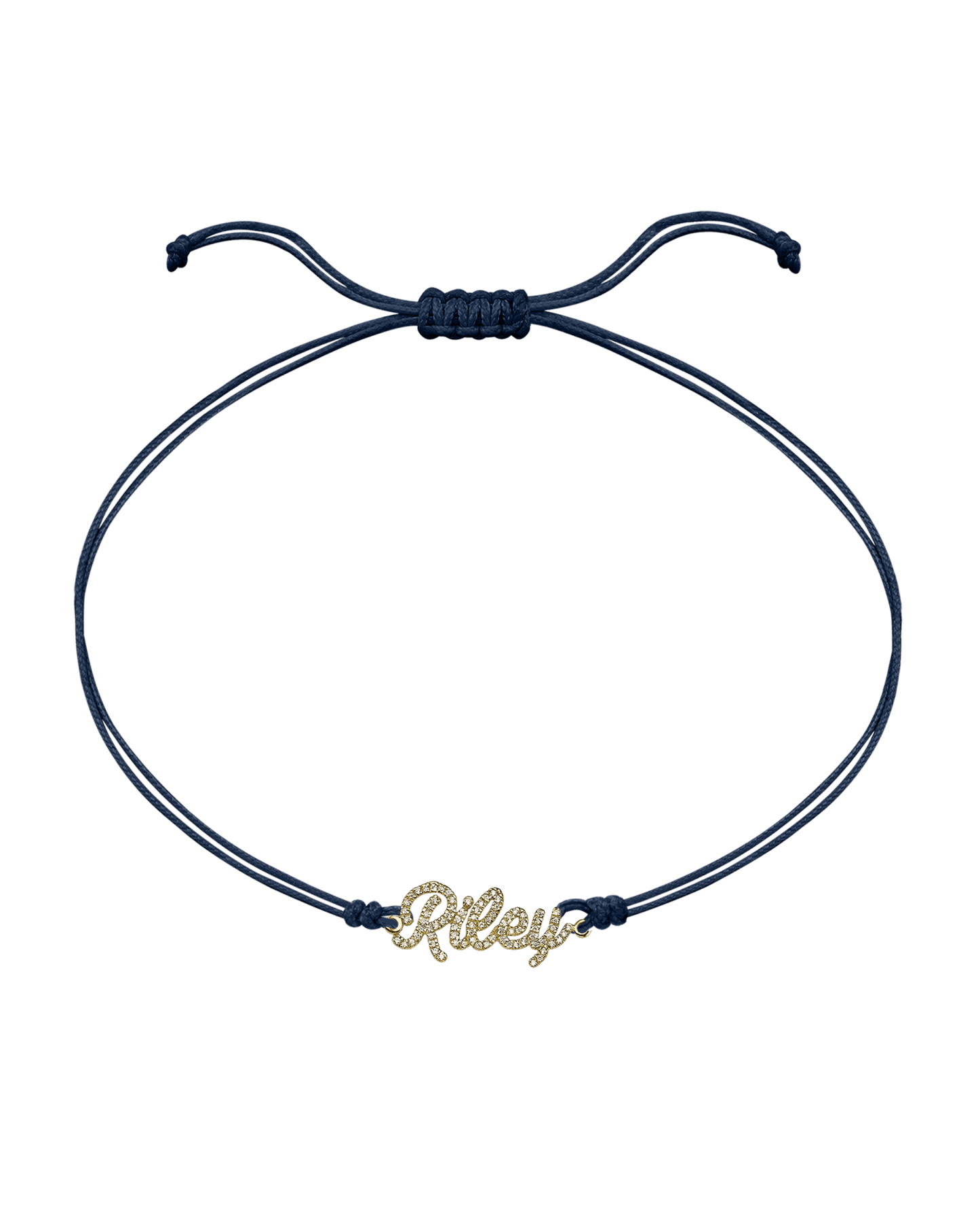 Paved Name Plate String of Love - 14K Yellow Gold Bracelet 14K Solid Gold Navy Blue 1 