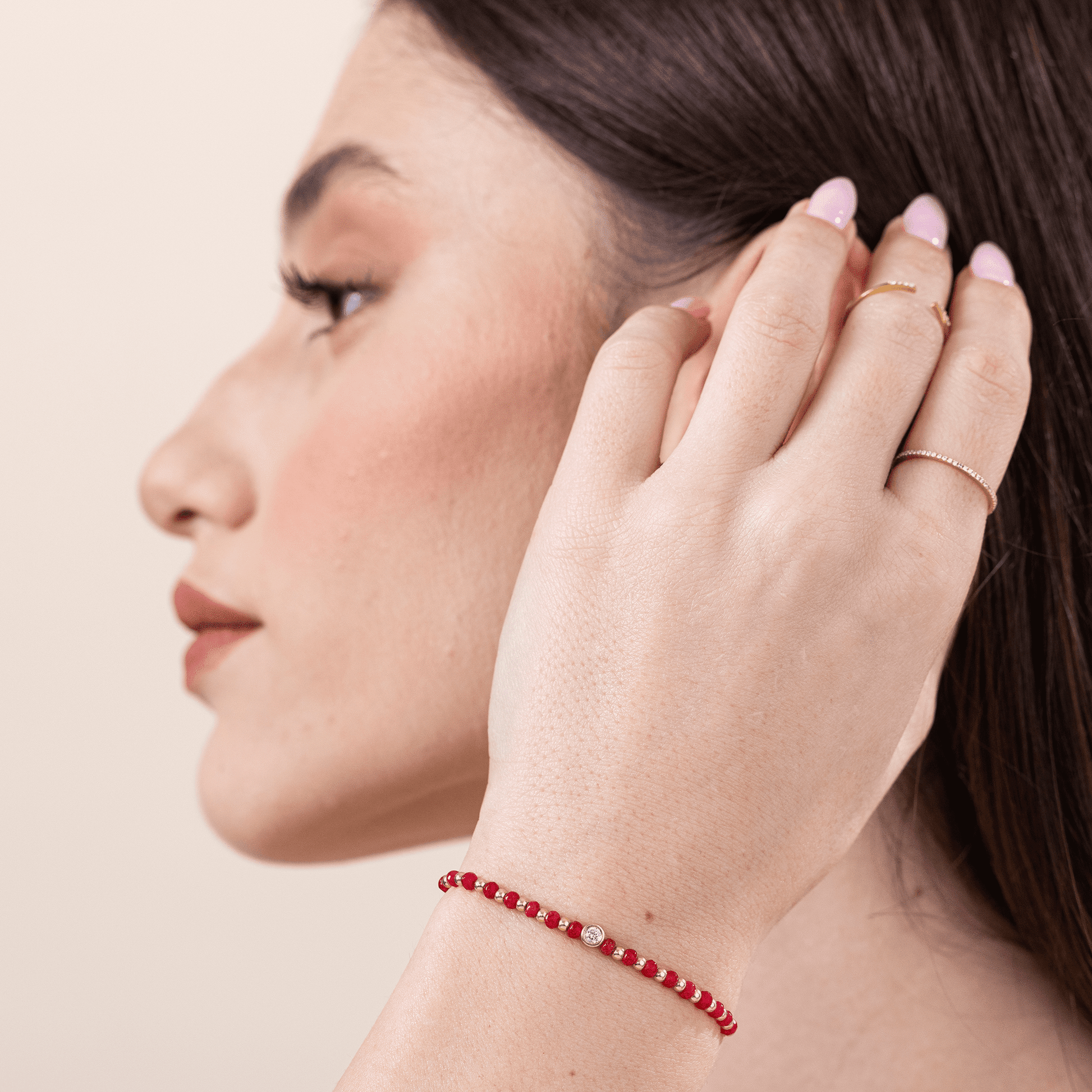 Red Agate Gemstone String of Love Bracelet for Confidence - 14K White Gold Bracelet 14K Solid Gold 