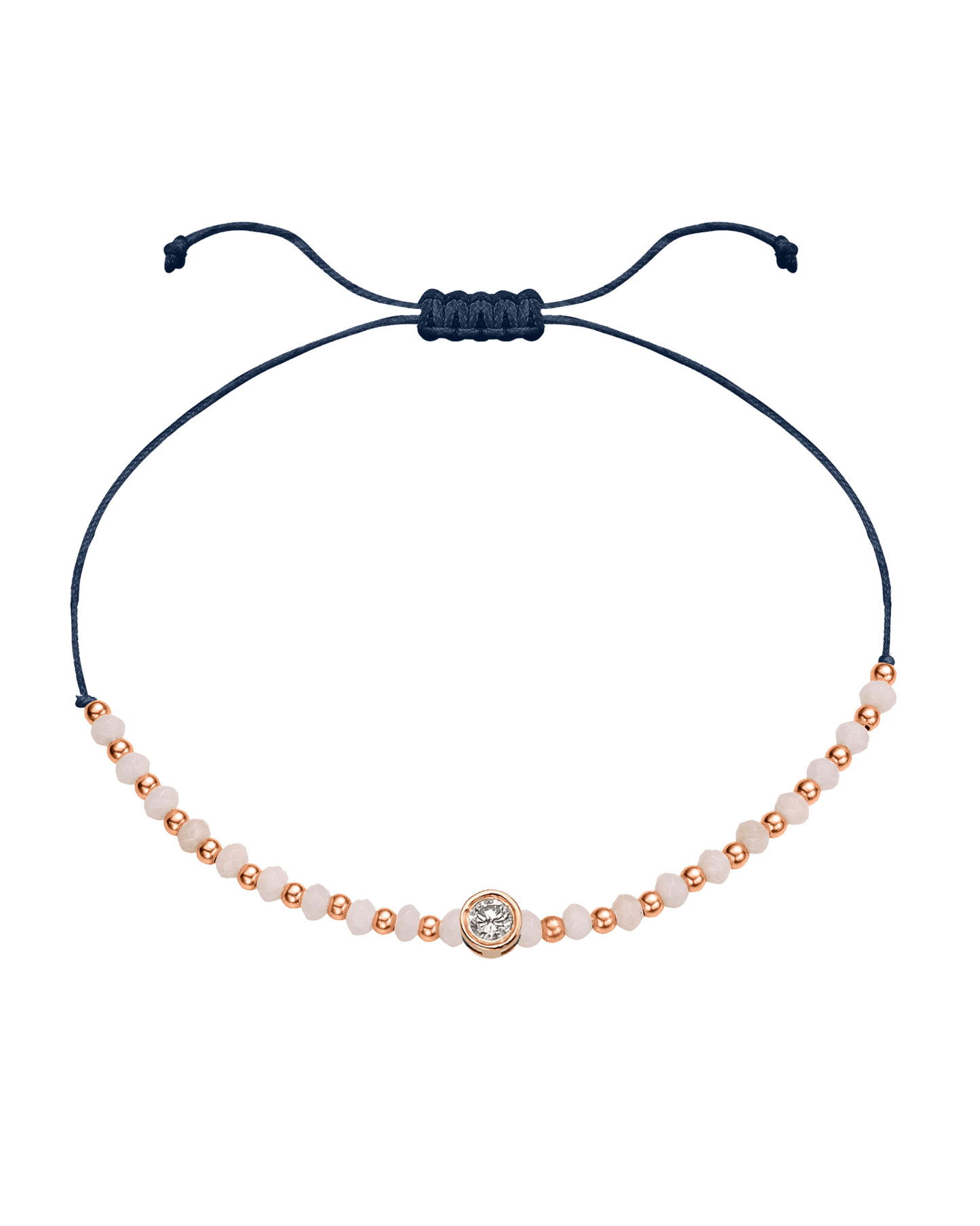 Rhodochrosite Gemstone String of Love Bracelet for Compassion - 14K Rose Gold Bracelet 14K Solid Gold Navy Blue Large: 0.1ct 