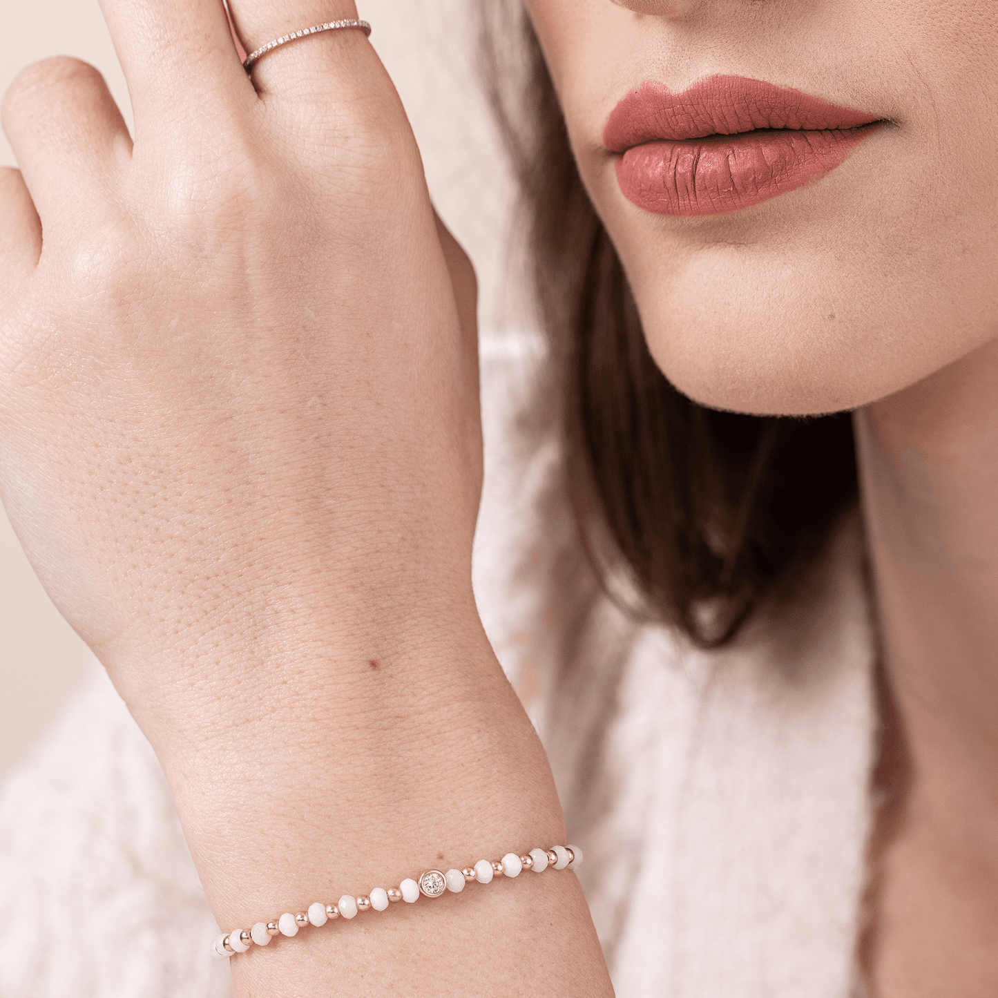 Rhodochrosite Gemstone String of Love Bracelet for Compassion - 14K White Gold Bracelet 14K Solid Gold 