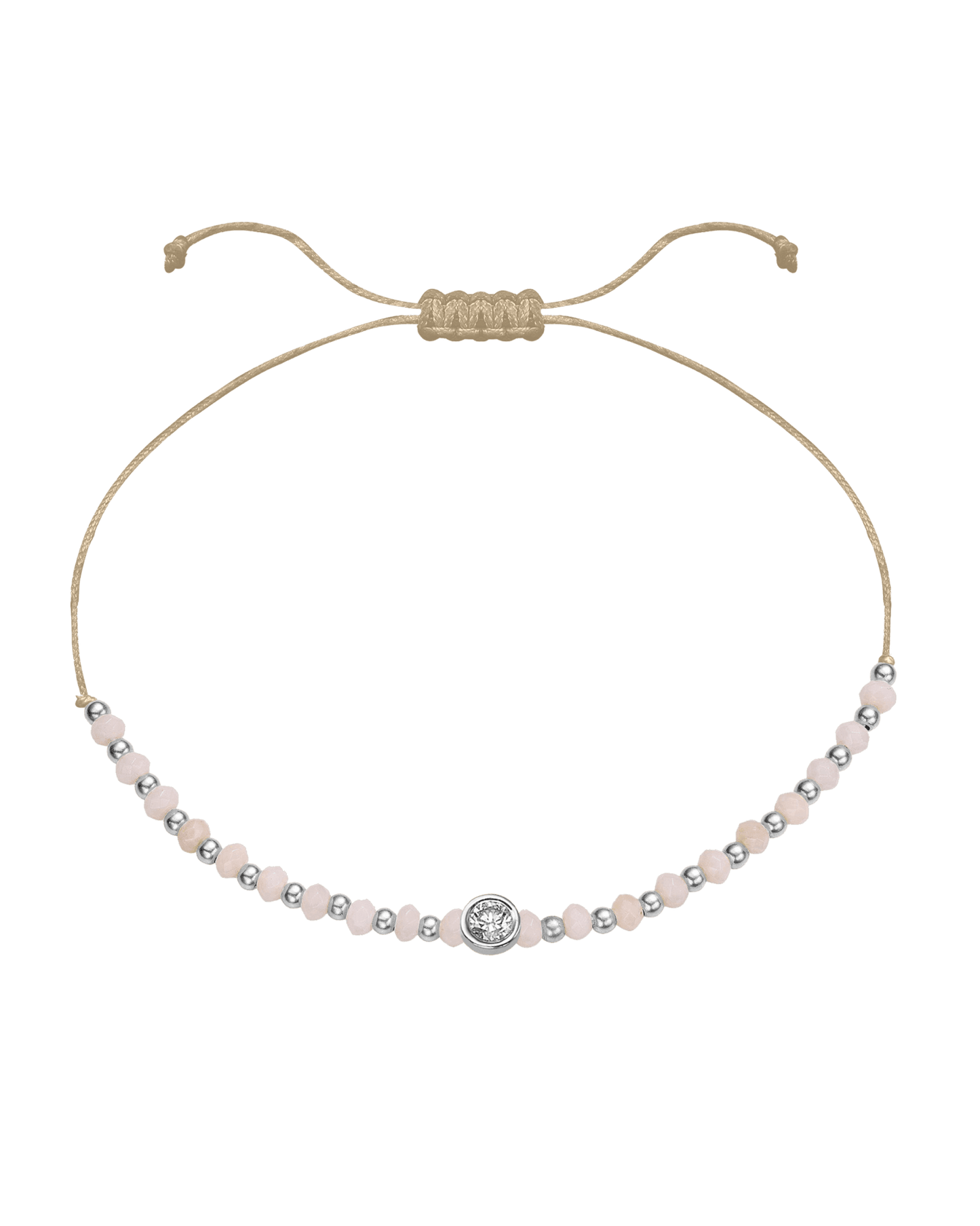 Rhodochrosite Gemstone String of Love Bracelet for Compassion - 14K White Gold Bracelet 14K Solid Gold Beige Large: 0.1ct 