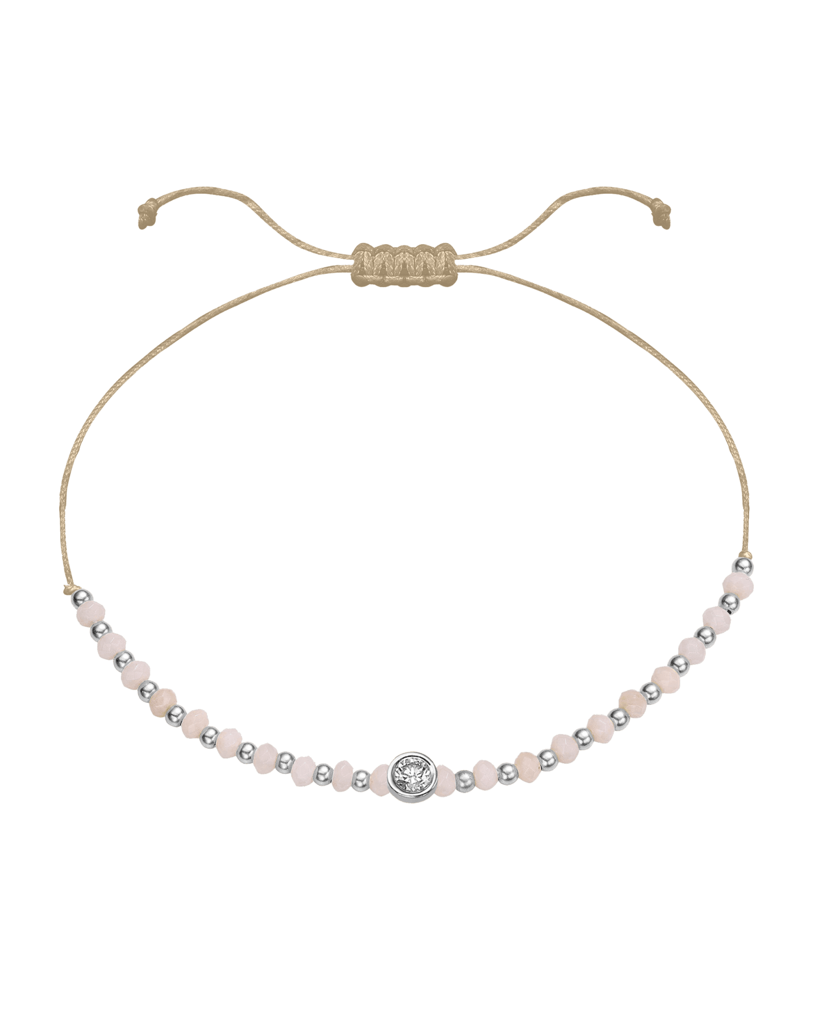Rhodochrosite Gemstone String of Love Bracelet for Compassion - 14K White Gold Bracelet 14K Solid Gold Beige Large: 0.1ct 