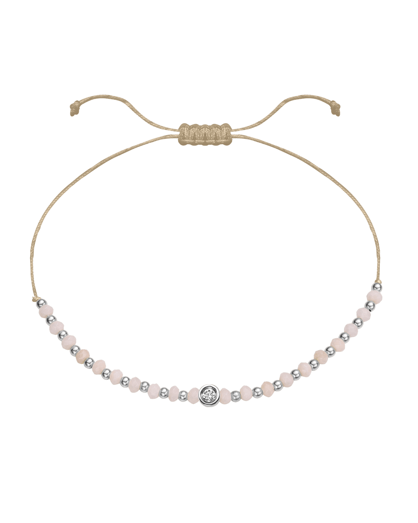 Rhodochrosite Gemstone String of Love Bracelet for Compassion - 14K White Gold Bracelet 14K Solid Gold Beige Small: 0.03ct 