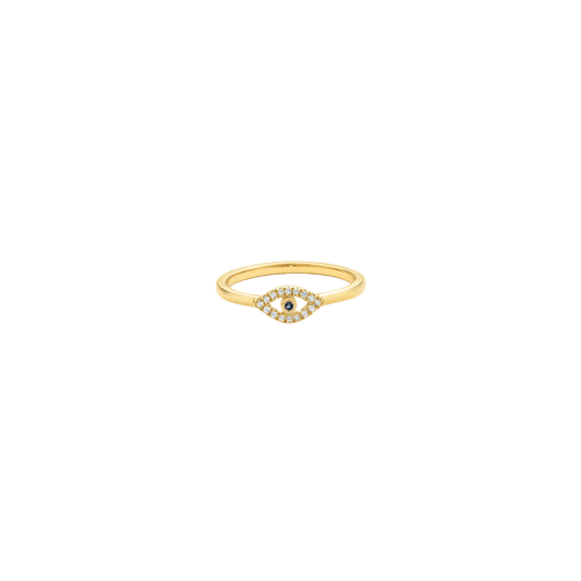 Sapphire Evil Eye Diamond Ring - 14K Yellow Gold Rings 14K Solid Gold US 4 
