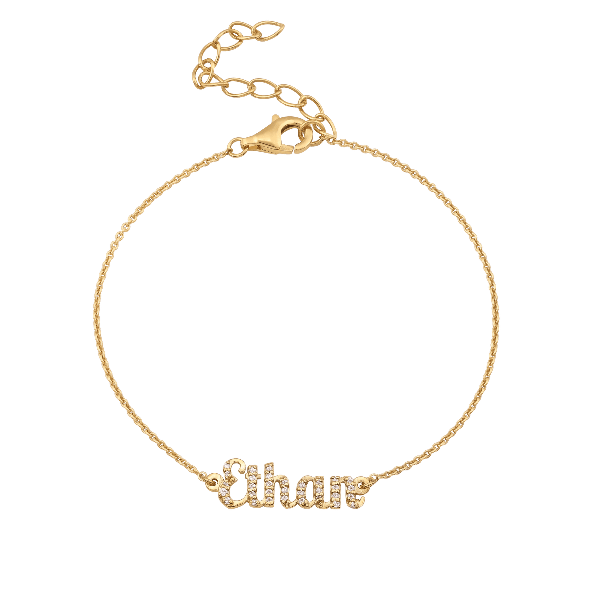 Signature Name Bracelet - 18K Gold Vermeil Bracelet magal-dev Paved w/White Sapphire 6"+1.5" Extender (S-M) 