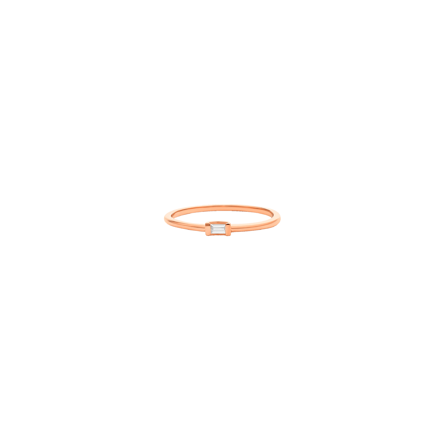 Single Diamond Baguette Ring - 14K Rose Gold Rings 14K Solid Gold US 4 