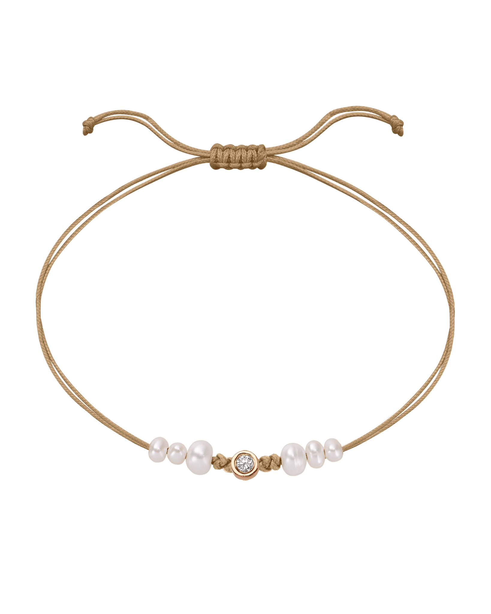 Six Natural Pearl String of Love Bracelet - 14K Rose Gold Bracelet 14K Solid Gold Camel Medium: 0.04ct 