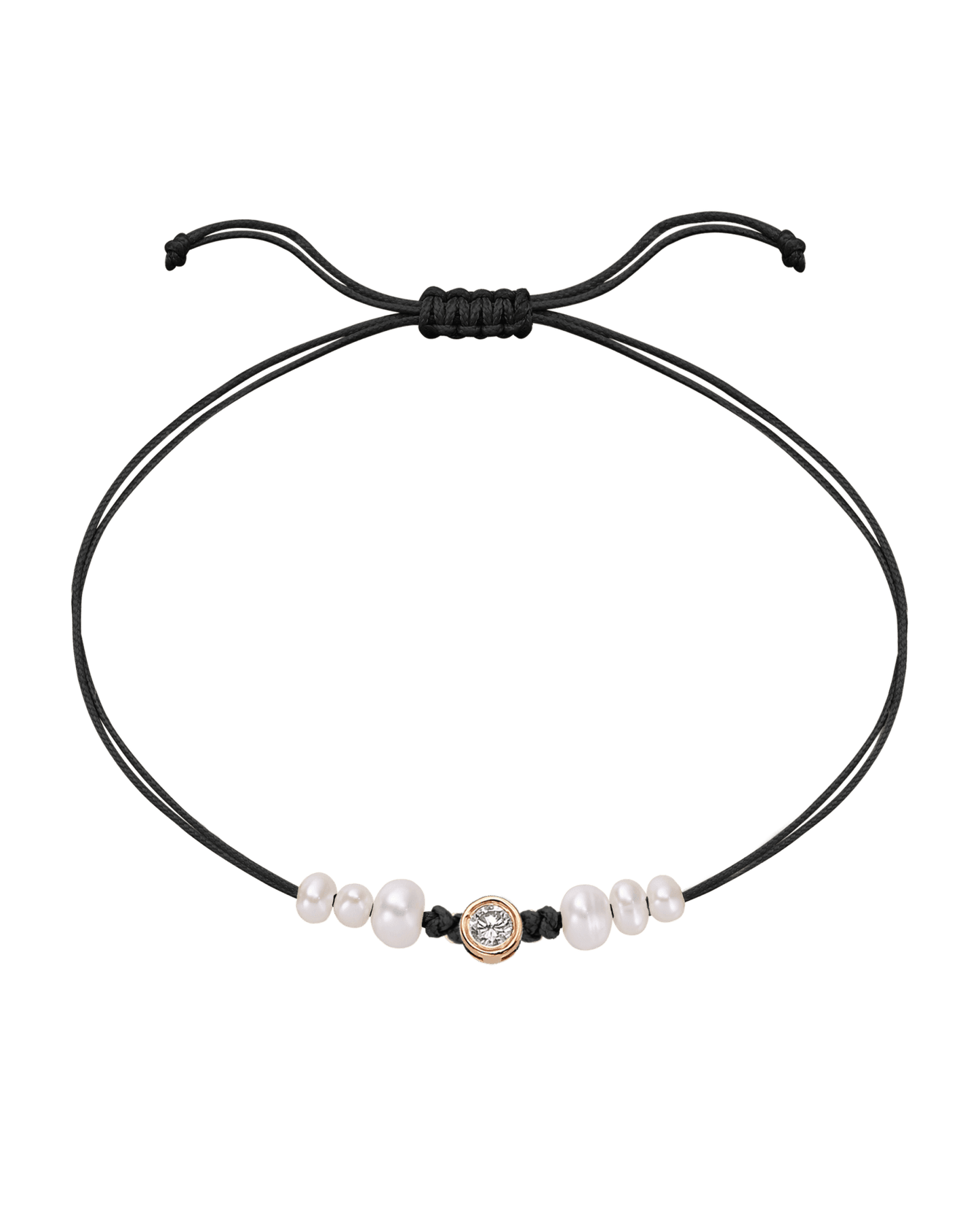 Six Natural Pearl String of Love Bracelet - 14K Rose Gold Bracelet 14K Solid Gold Black Large: 0.1ct 