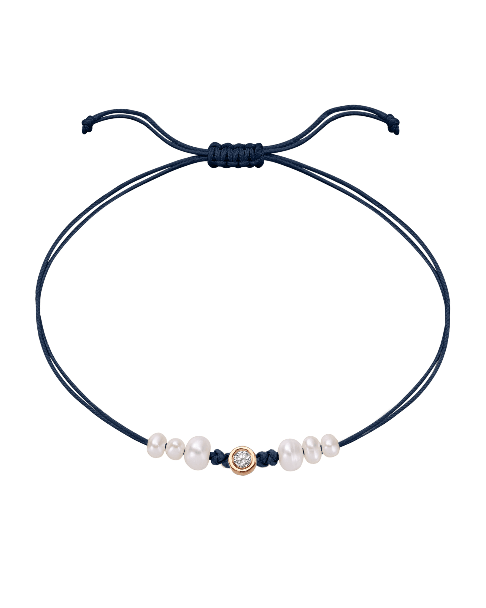 Six Natural Pearl String of Love Bracelet - 14K Rose Gold Bracelet 14K Solid Gold Navy Blue Medium: 0.04ct 