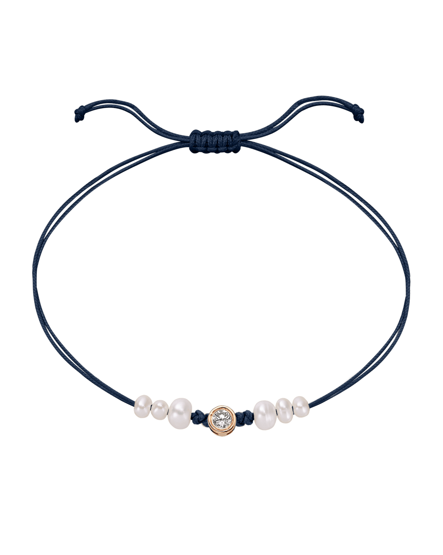 Six Natural Pearl String of Love Bracelet - 14K Rose Gold Bracelet 14K Solid Gold Navy Blue Large: 0.1ct 