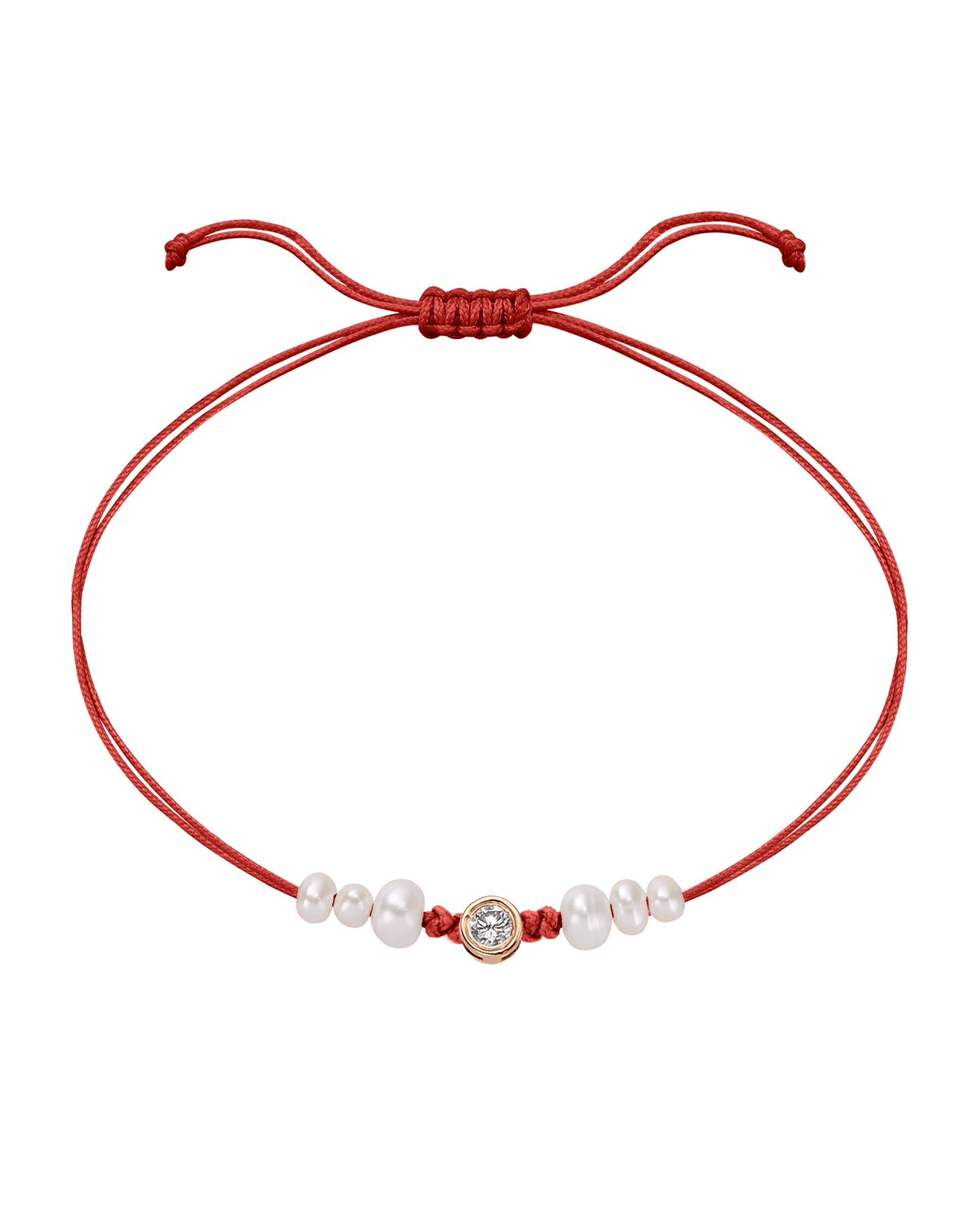 Six Natural Pearl String of Love Bracelet - 14K Rose Gold Bracelet 14K Solid Gold Red Large: 0.1ct 