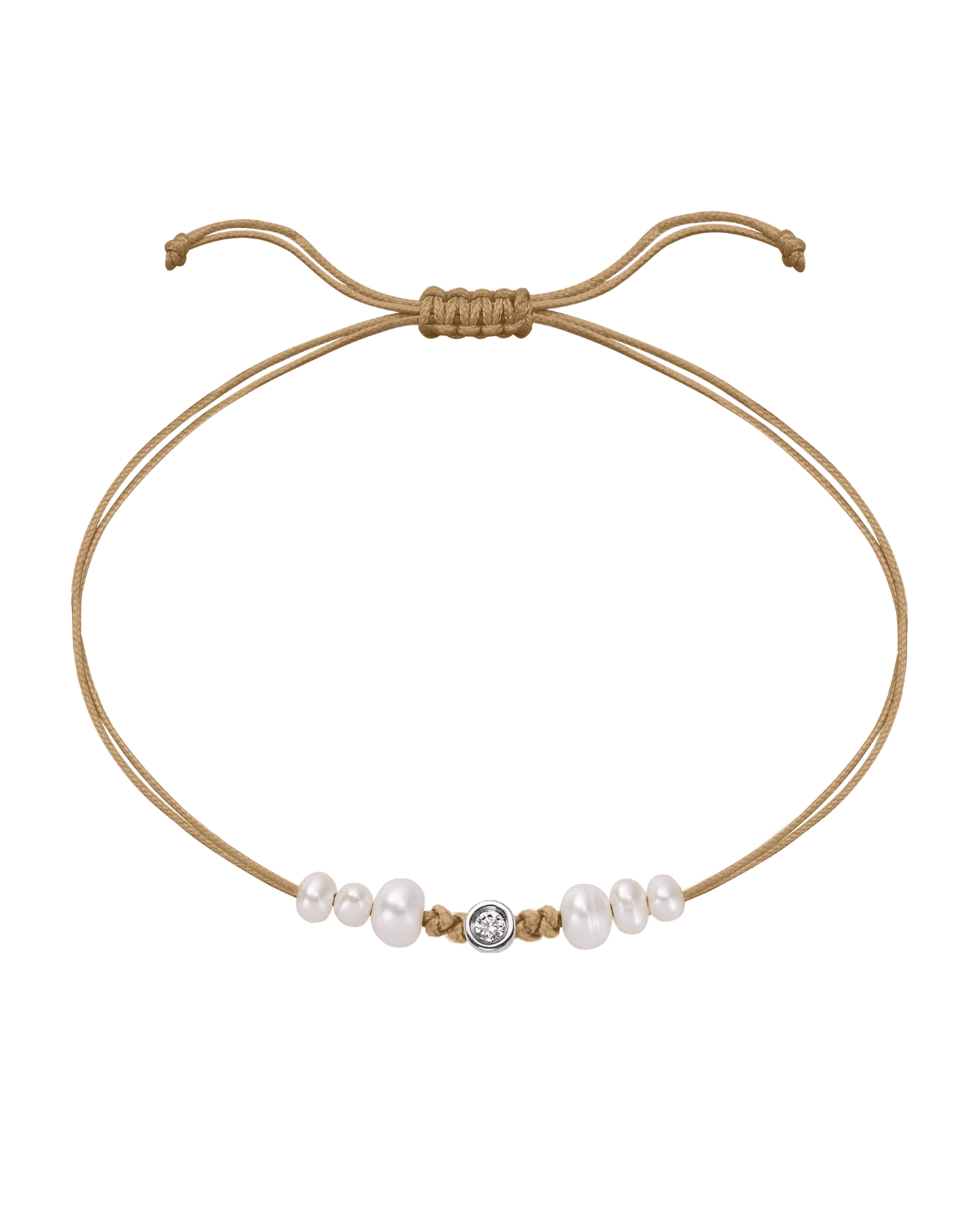 Six Natural Pearl String of Love Bracelet - 14K White Gold Bracelet 14K Solid Gold Camel Small: 0.03ct 