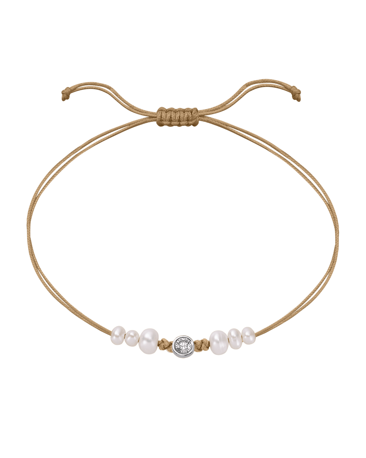Six Natural Pearl String of Love Bracelet - 14K White Gold Bracelet 14K Solid Gold Camel Large: 0.1ct 