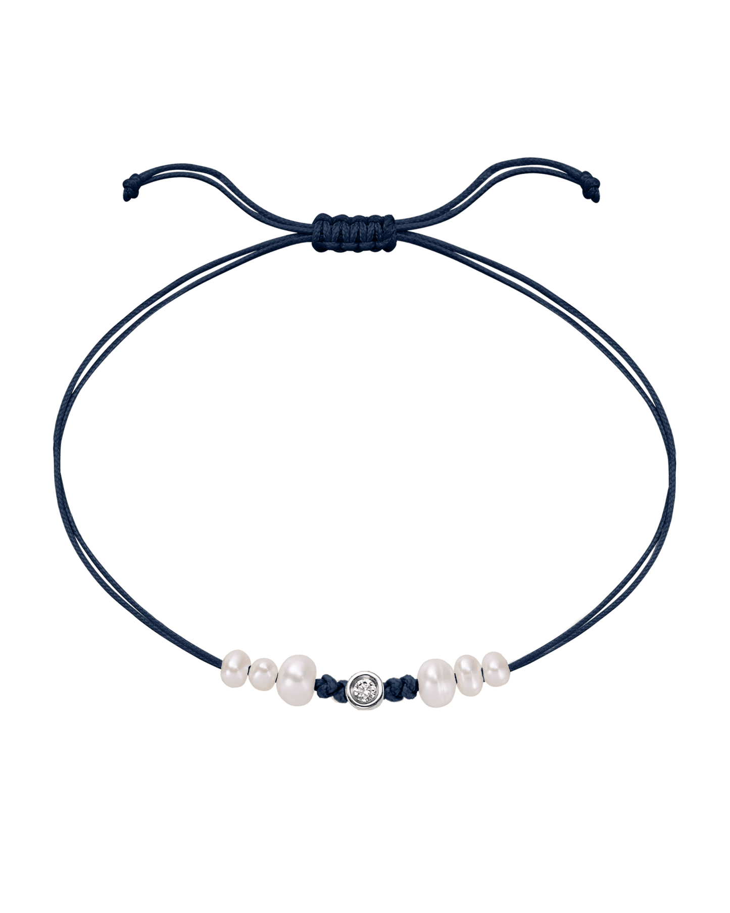 Six Natural Pearl String of Love Bracelet - 14K White Gold Bracelet 14K Solid Gold Navy Blue Small: 0.03ct 