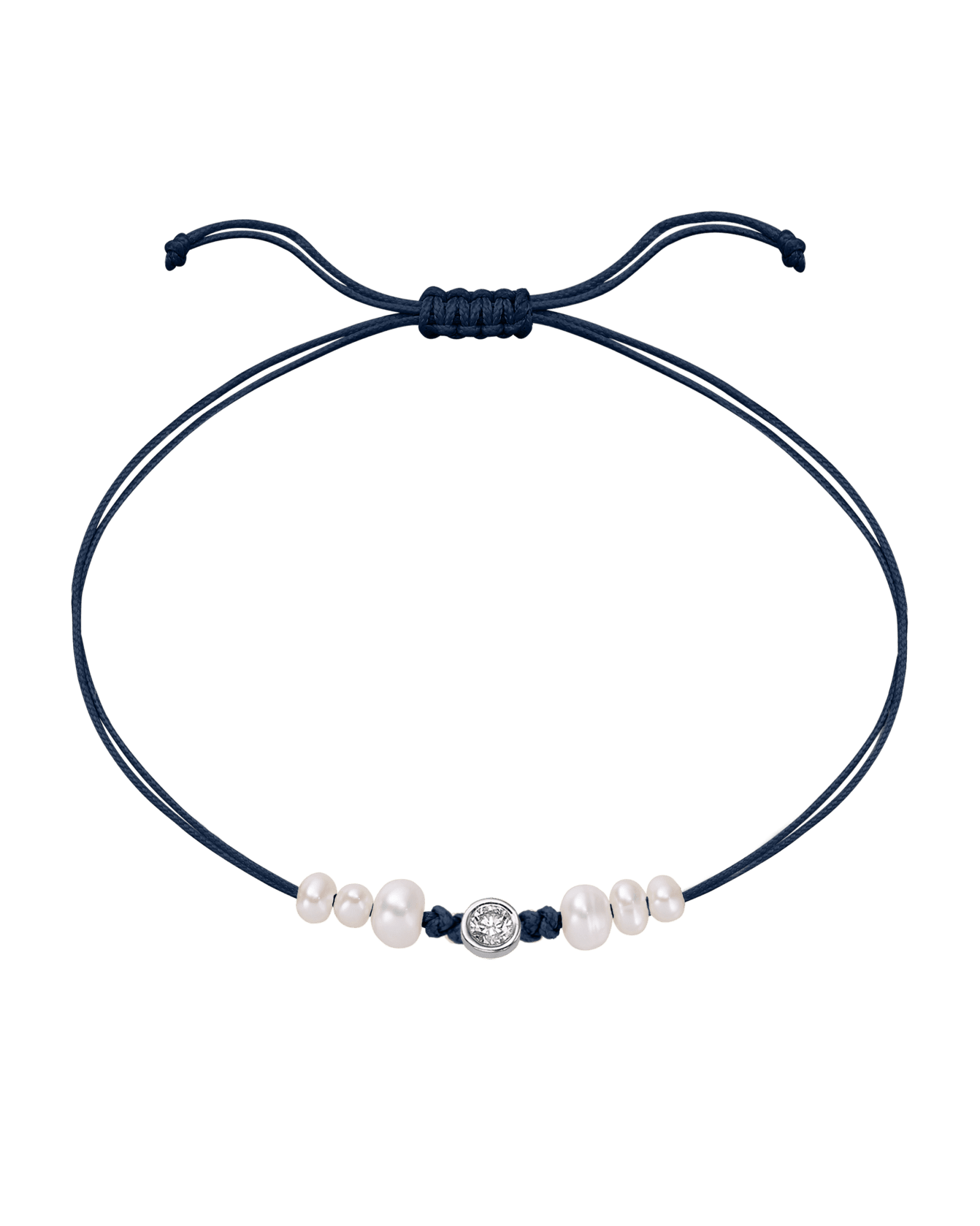 Six Natural Pearl String of Love Bracelet - 14K White Gold Bracelet 14K Solid Gold Navy Blue Large: 0.1ct 