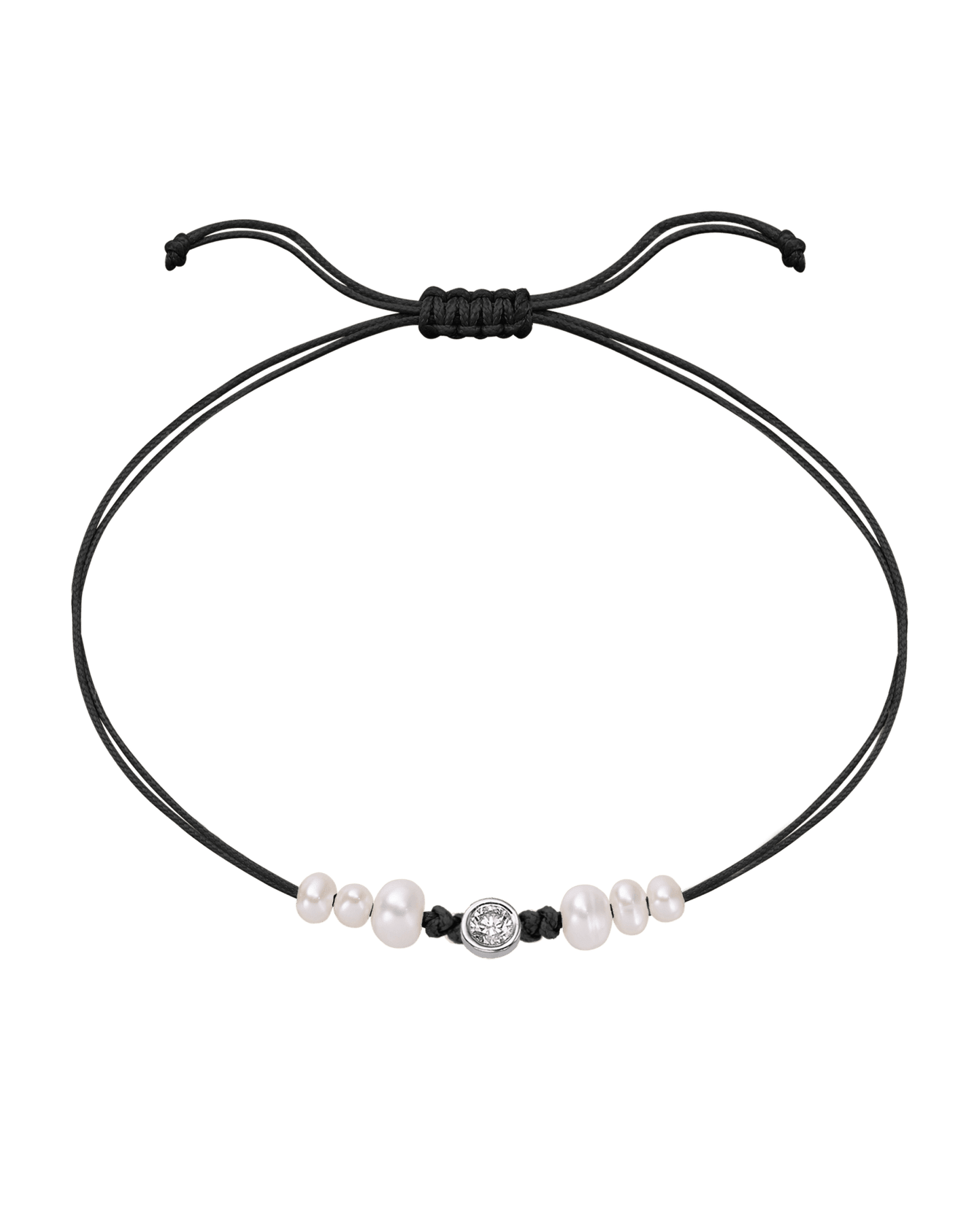 Six Natural Pearl String of Love Bracelet - 14K White Gold Bracelet 14K Solid Gold Black Large: 0.1ct 