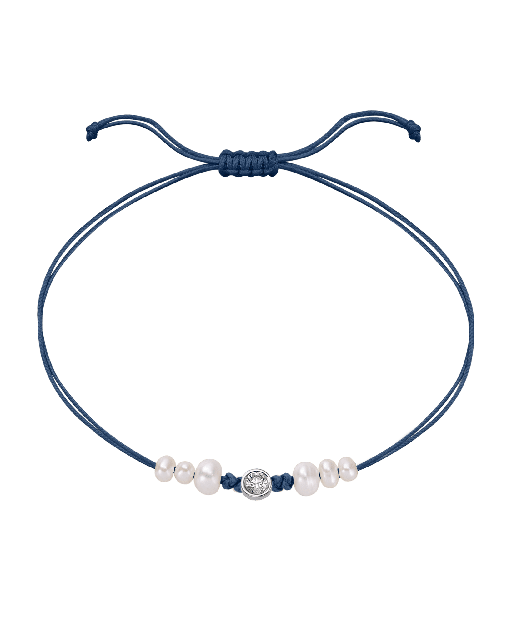 Six Natural Pearl String of Love Bracelet - 14K White Gold Bracelet 14K Solid Gold Indigo Large: 0.1ct 